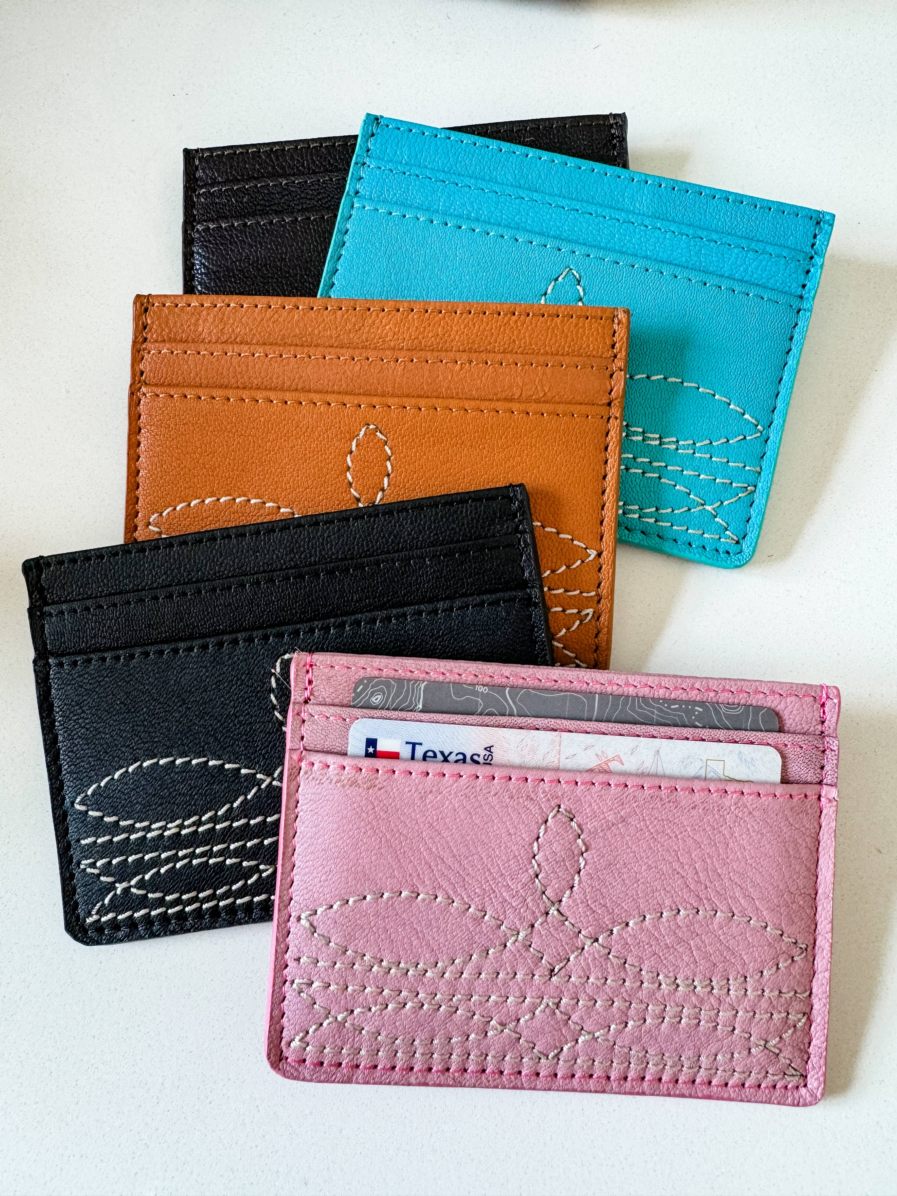 Western Boot Stitch Leather Credit Card Holder Money holder
