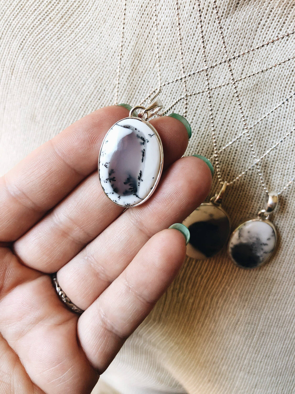 Boho Dendrite Opal Gemstone Necklace Bridal Gift Jewelry