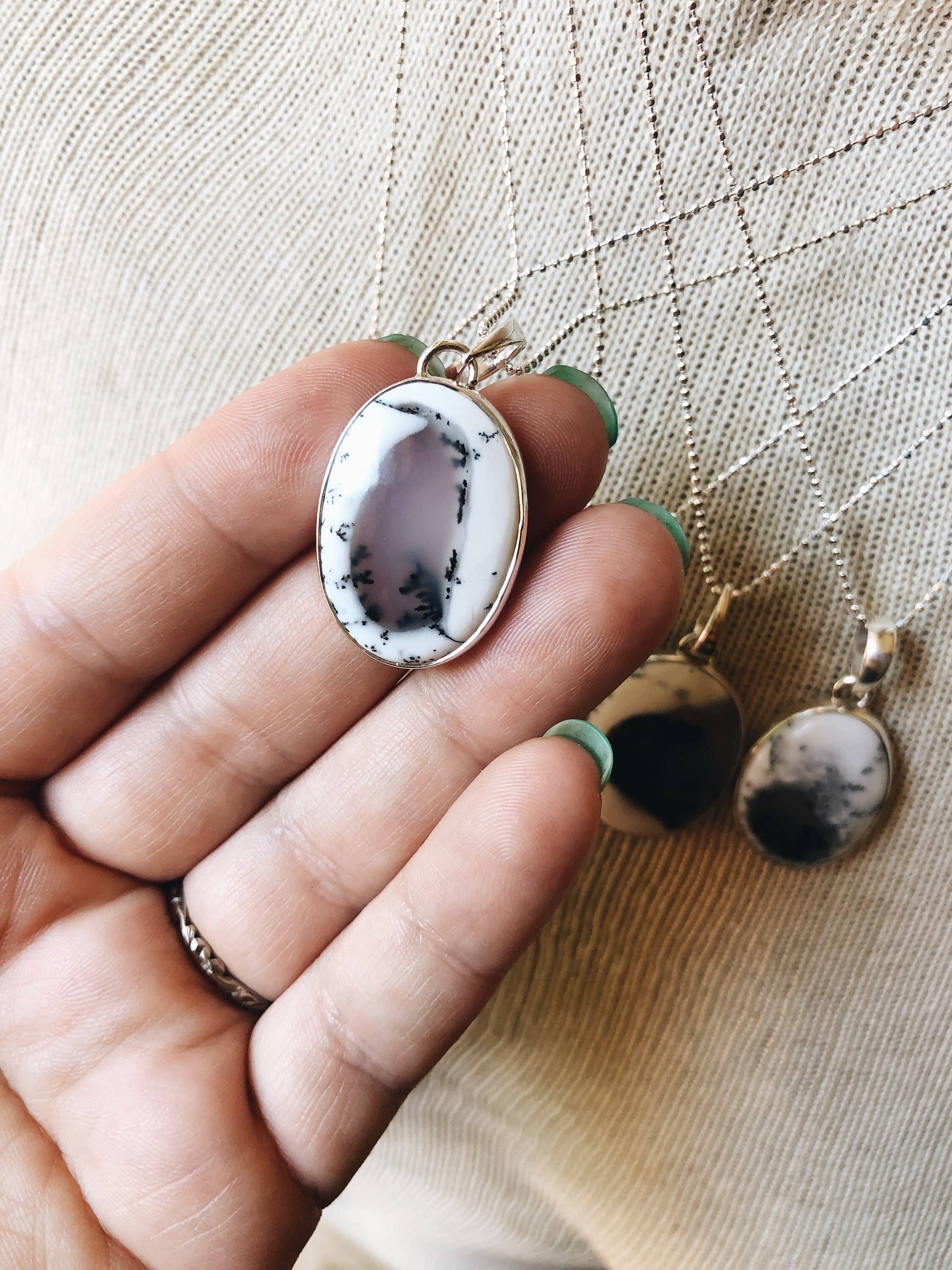 Boho Dendrite Opal Gemstone Necklace Bridal Gift Jewelry