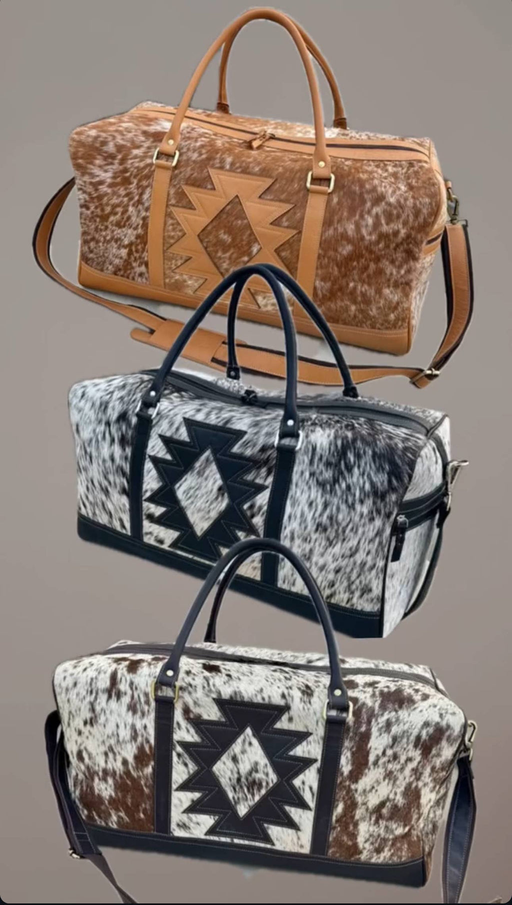 AZTEC TRAVEL DUFFLE leather hair on cowhide travel bag