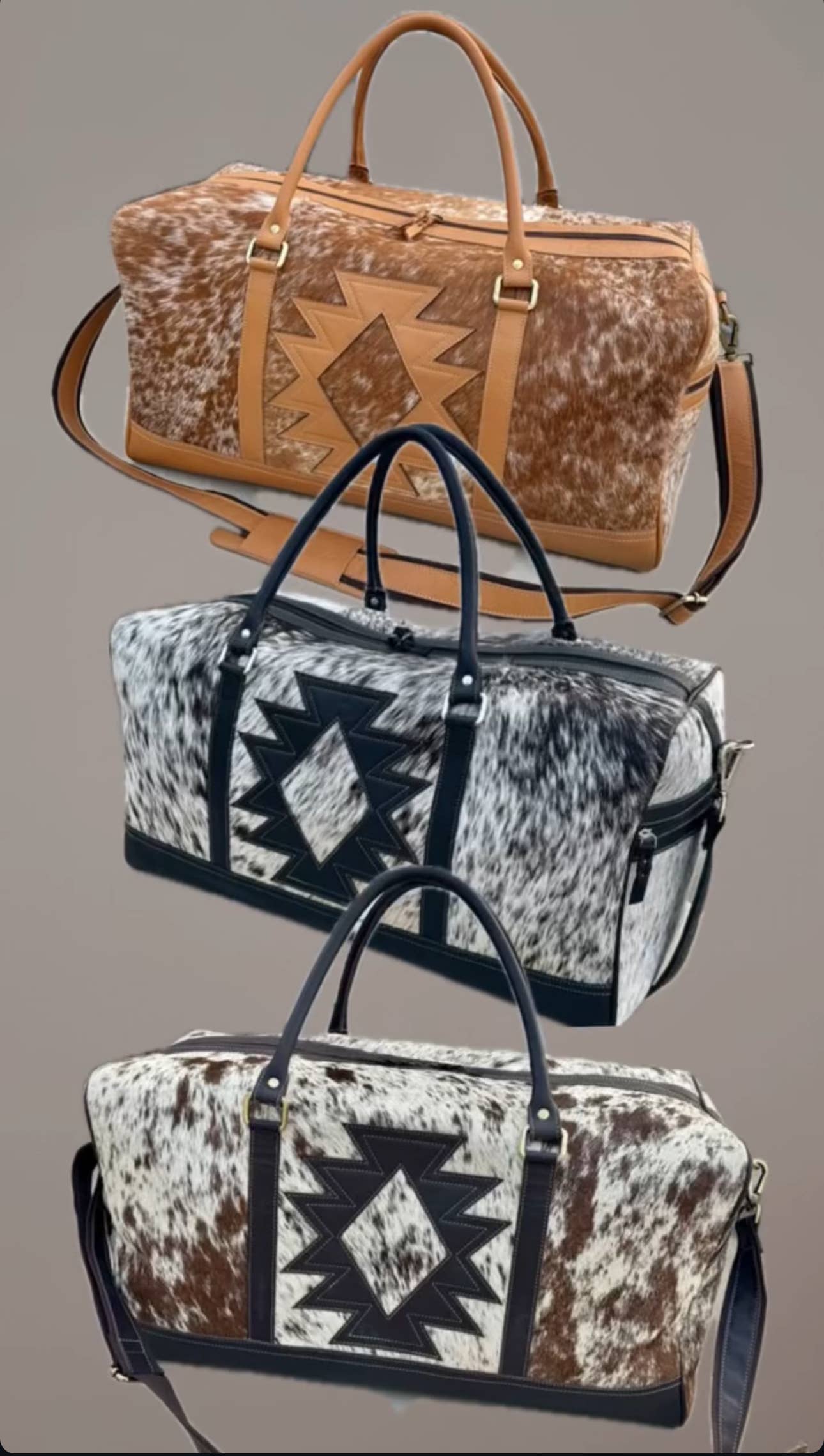 AZTEC TRAVEL DUFFLE leather hair on cowhide travel bag