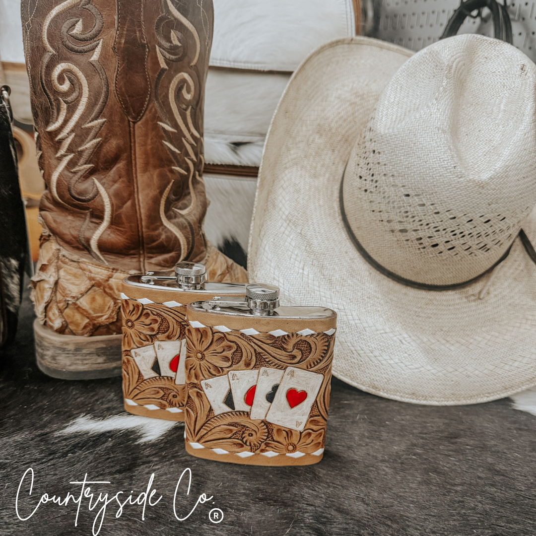 Gambler Leather Flask Stainless Steel Men & Women Gift