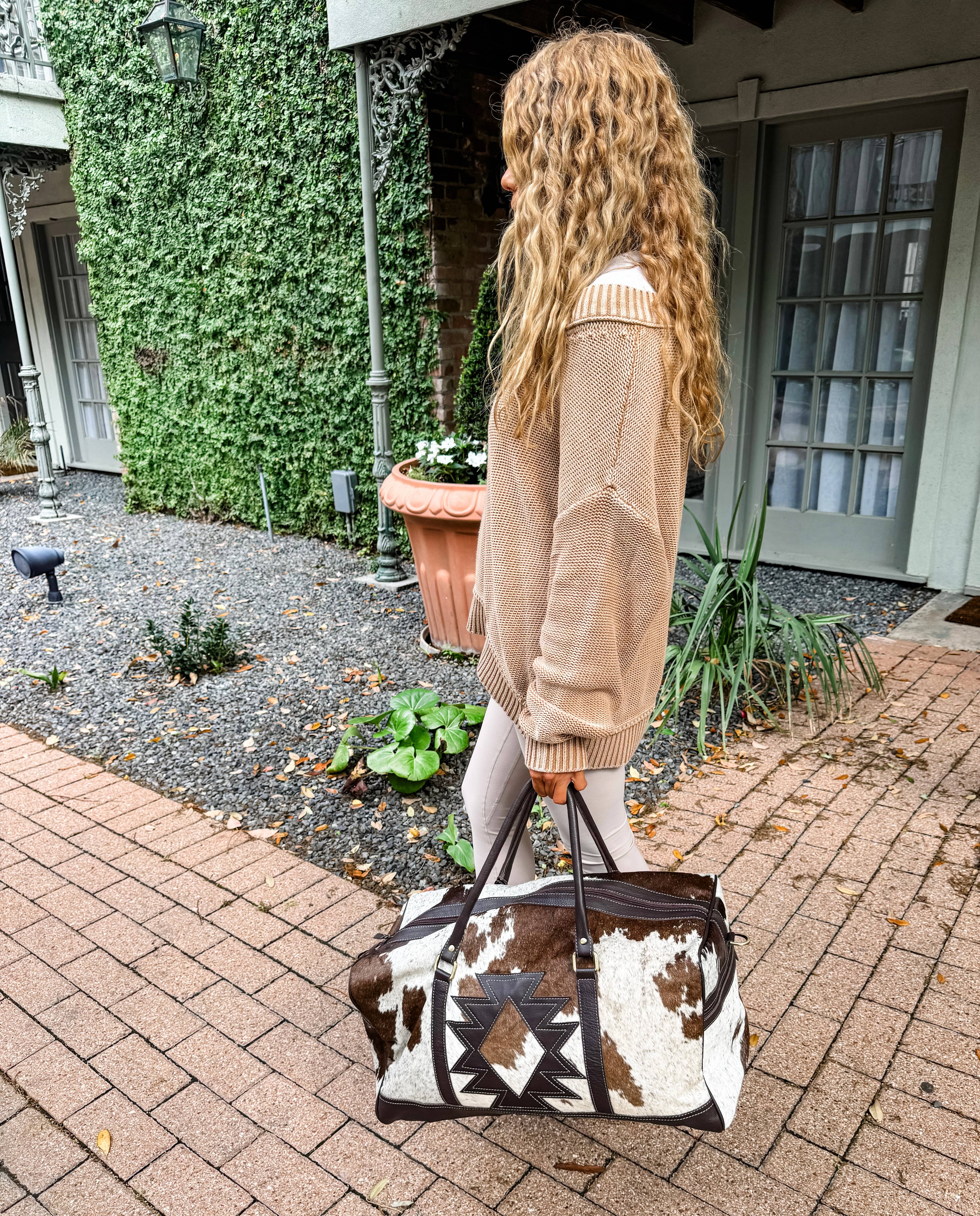 AZTEC TRAVEL DUFFLE leather hair on cowhide travel bag