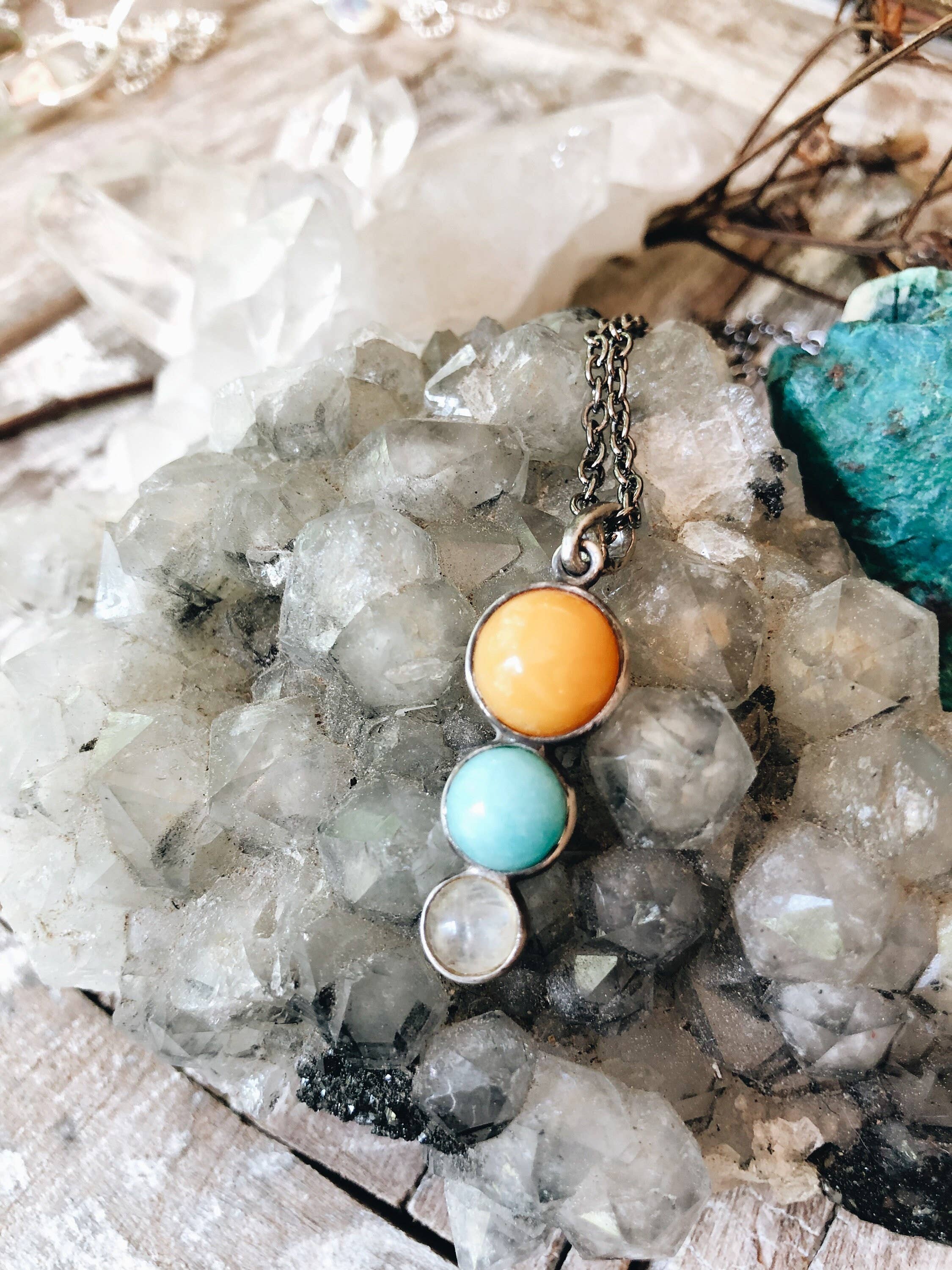 Turquoise Labradorite Crystal Silver Pendant Necklace