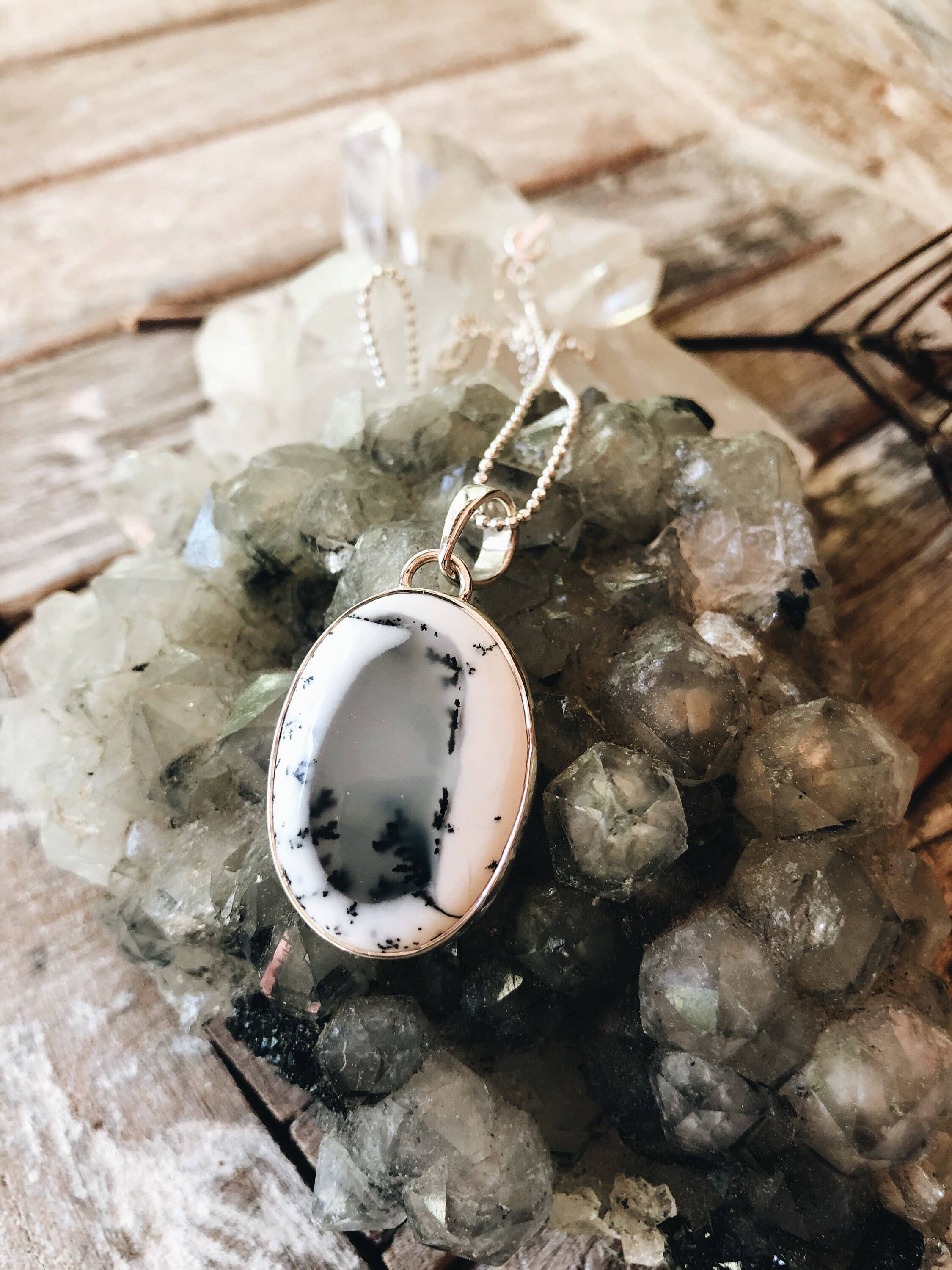 Boho Dendrite Opal Gemstone Necklace Bridal Gift Jewelry