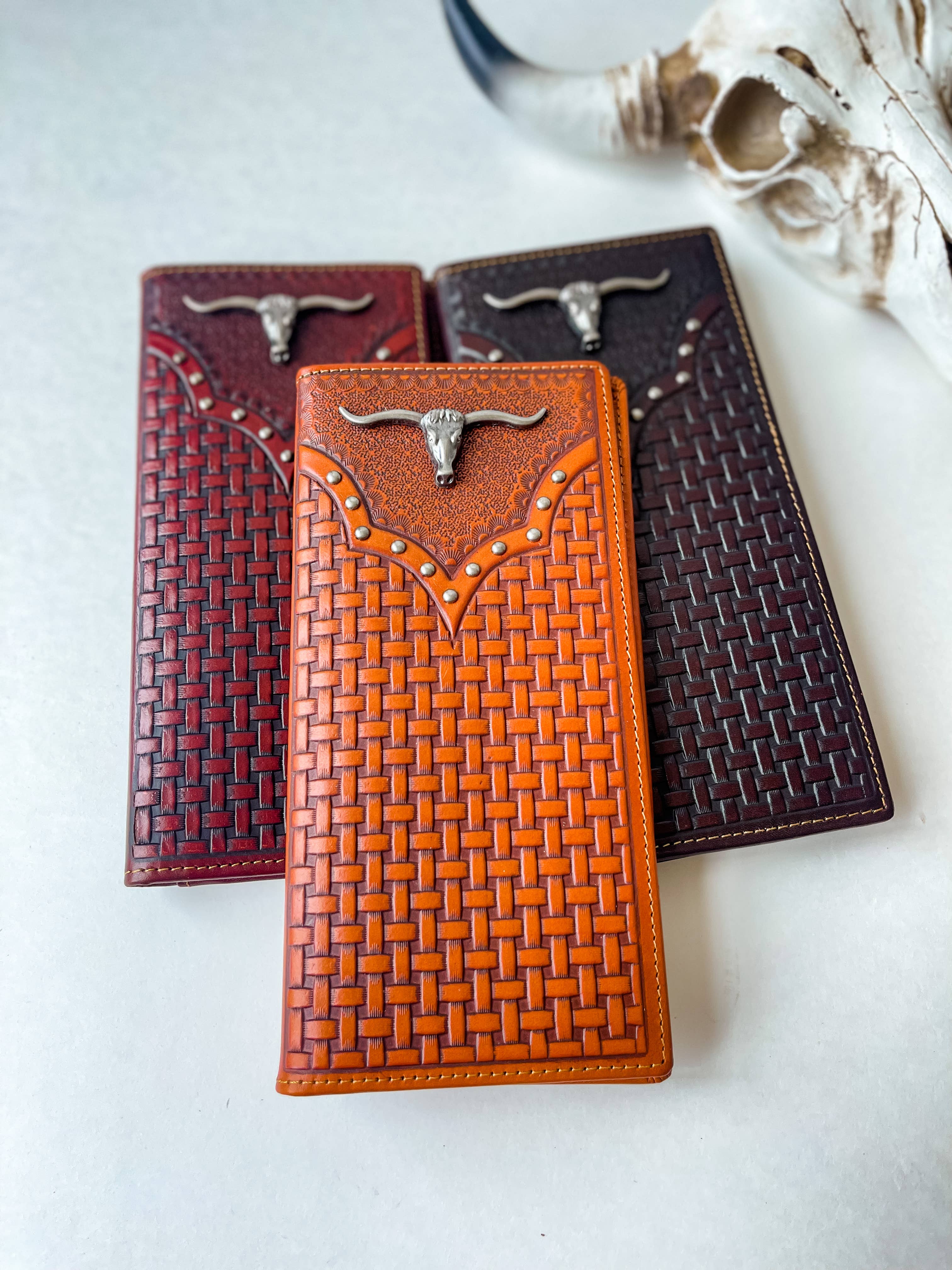 Longhorn Long Wallet Genuine Leather Bi-Fold Wallet