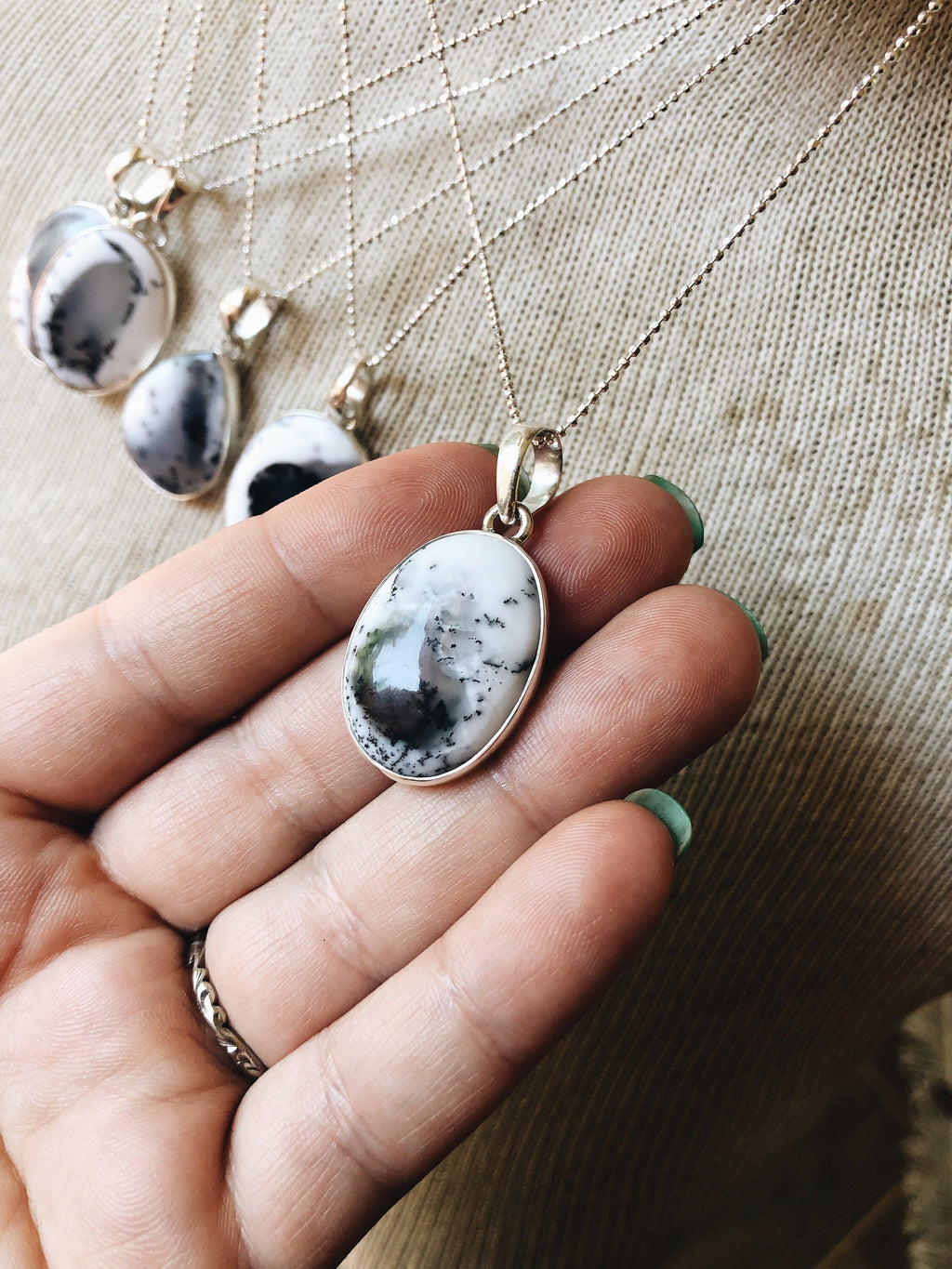 Boho Dendrite Opal Gemstone Necklace Bridal Gift Jewelry