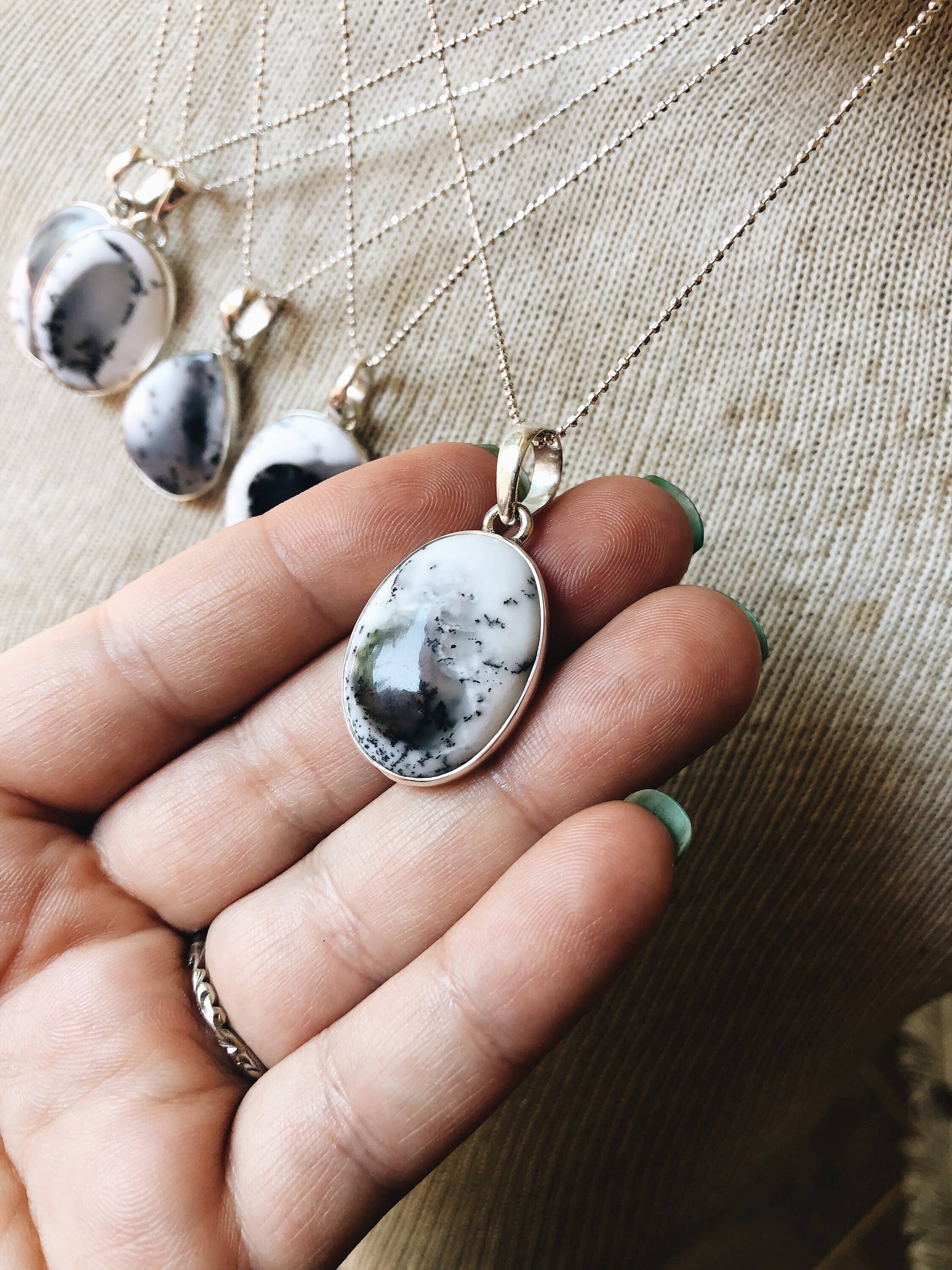 Boho Dendrite Opal Gemstone Necklace Bridal Gift Jewelry