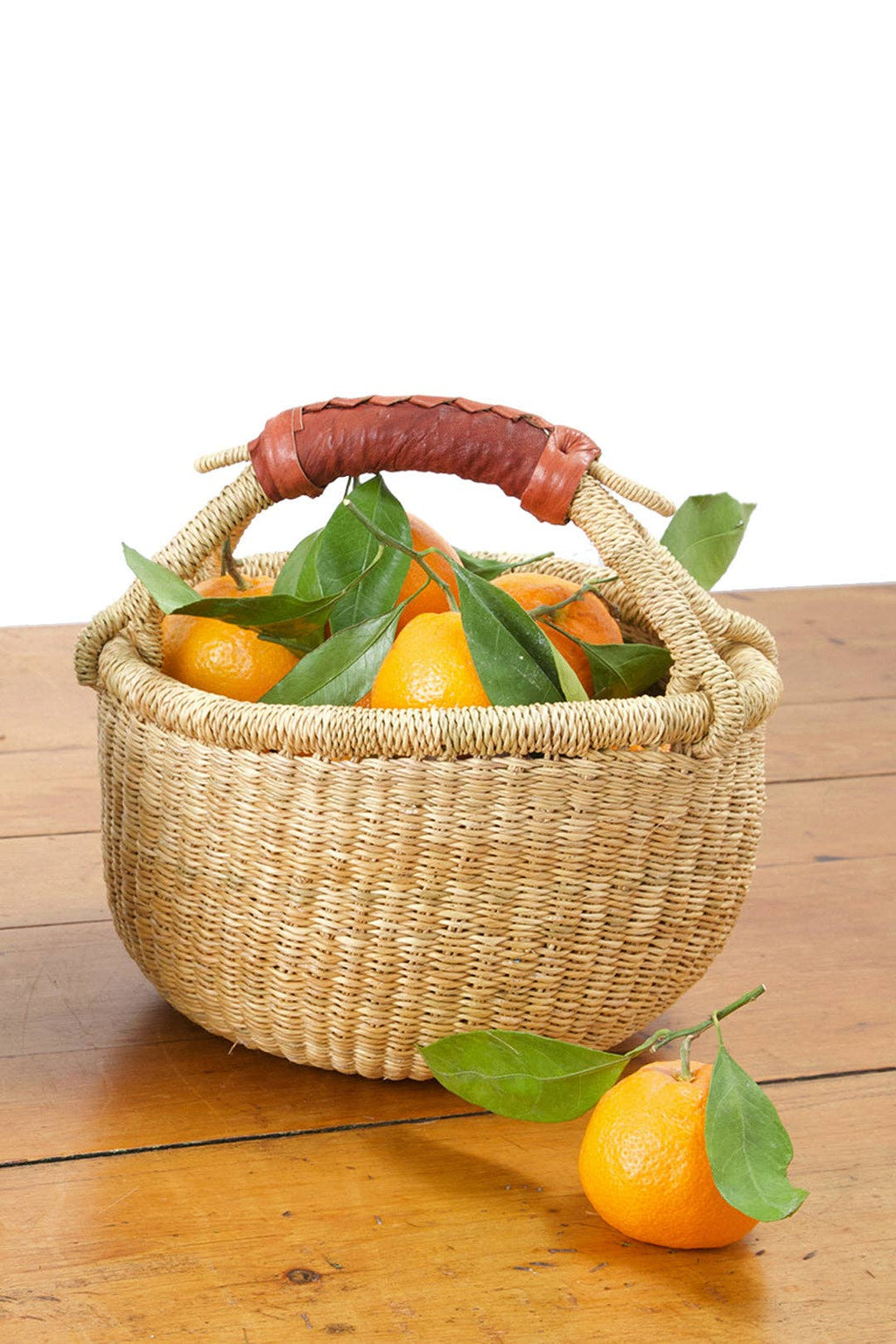 Natural Baby Bolga Market Basket with Leather Handle