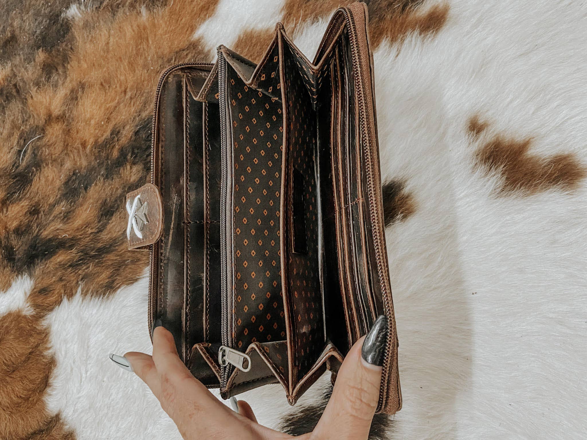 Cross Stiched Leather Cowhide Womens Wallet