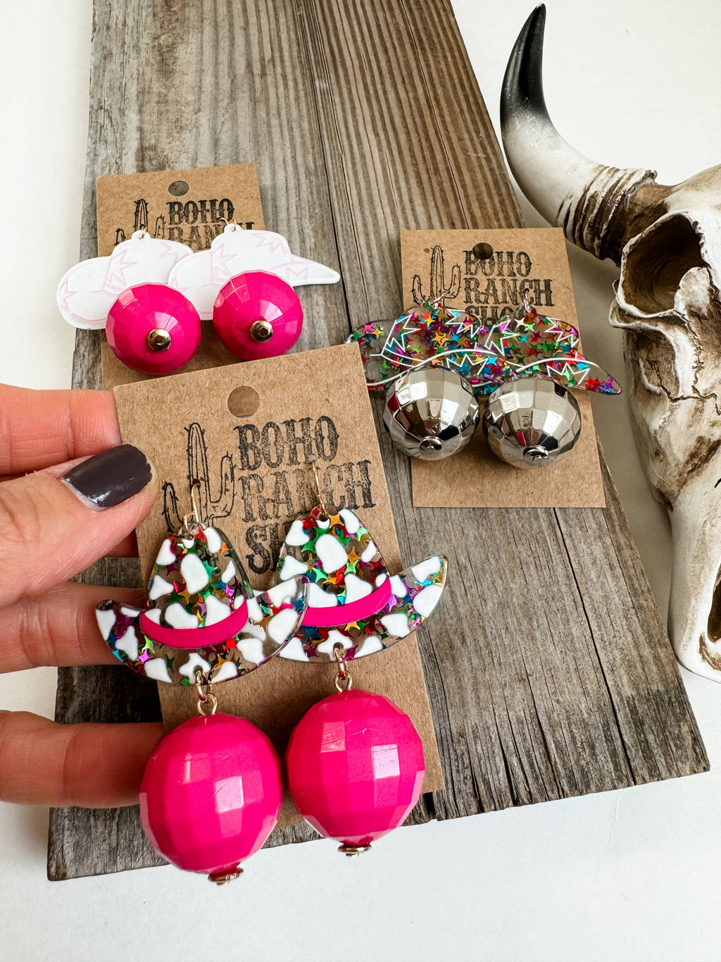WESTERN HAT DISCO BALL Dangle Earrings