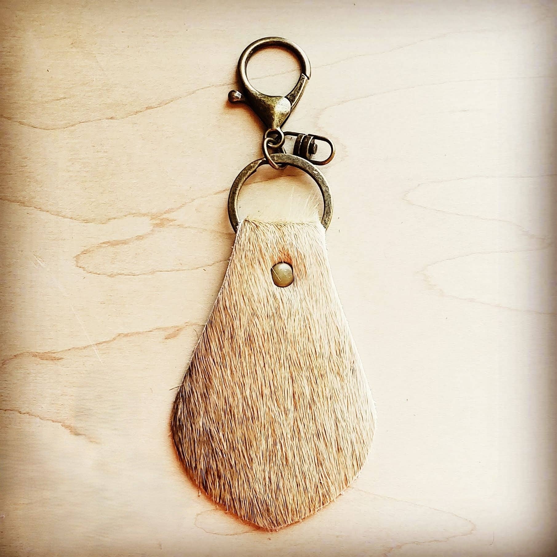 Hair on Hide Leather Key Chain - Naturals 700t