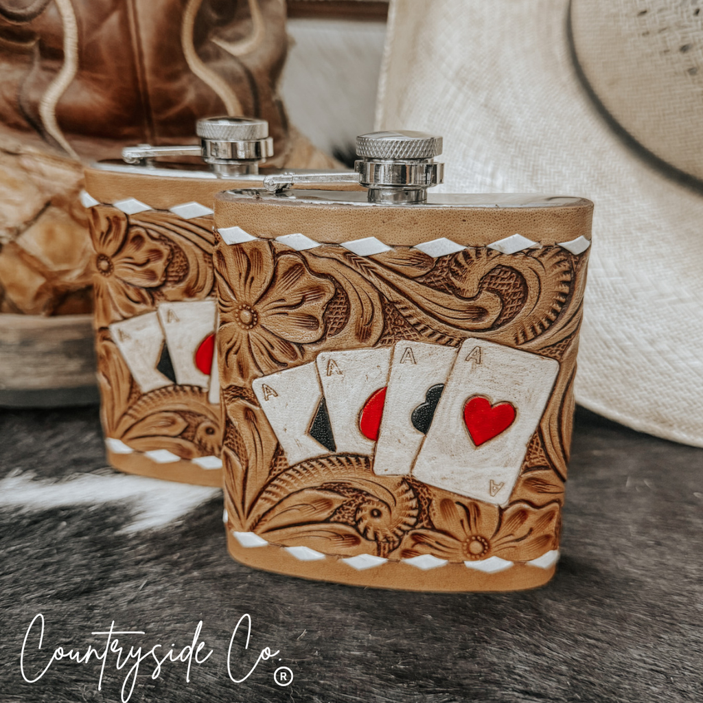 Gambler Leather Flask Stainless Steel Men & Women Gift