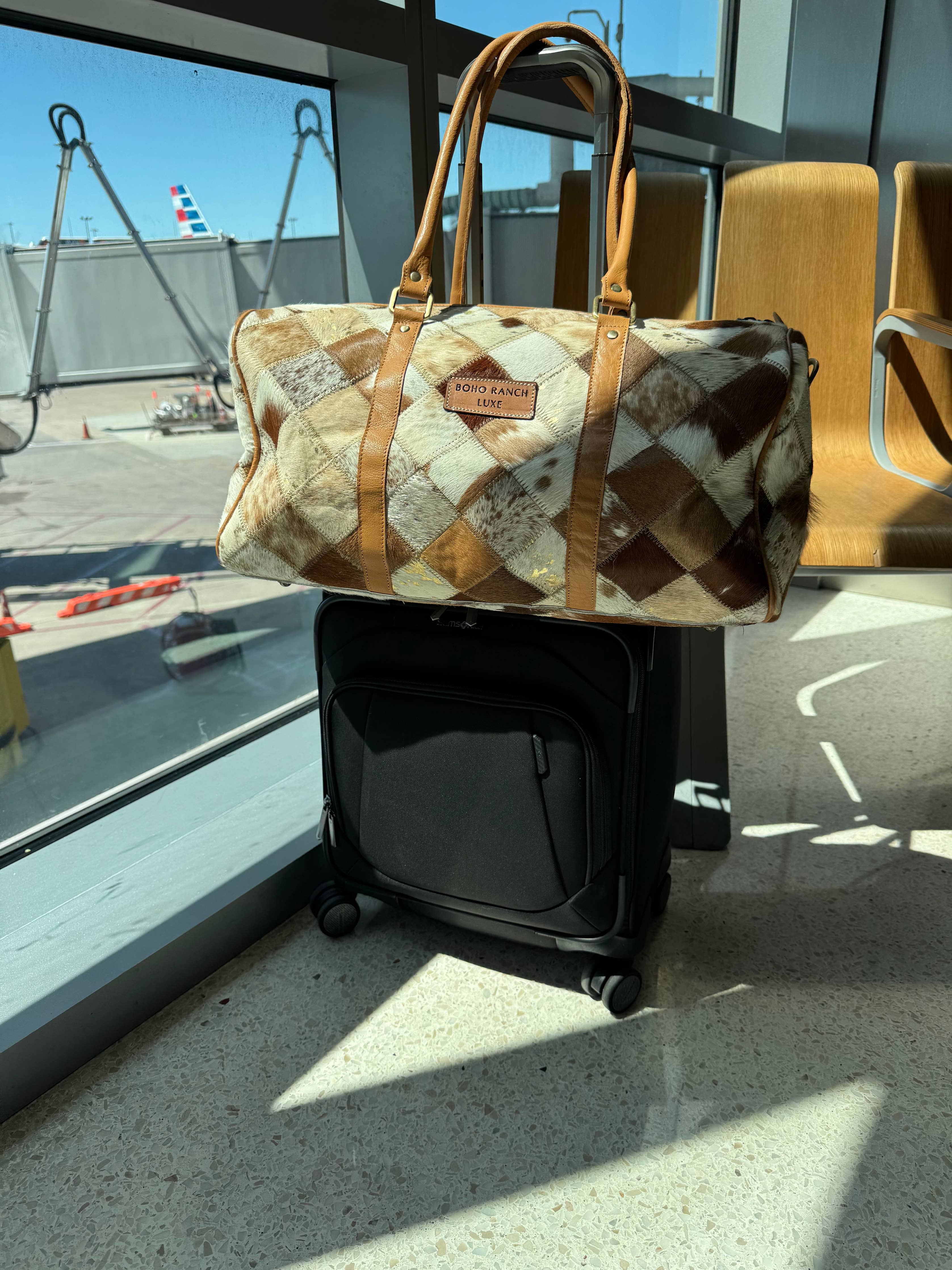 BOHO LUXE DUFFLE Weekender Leather HairOn Cowhide Travel Bag