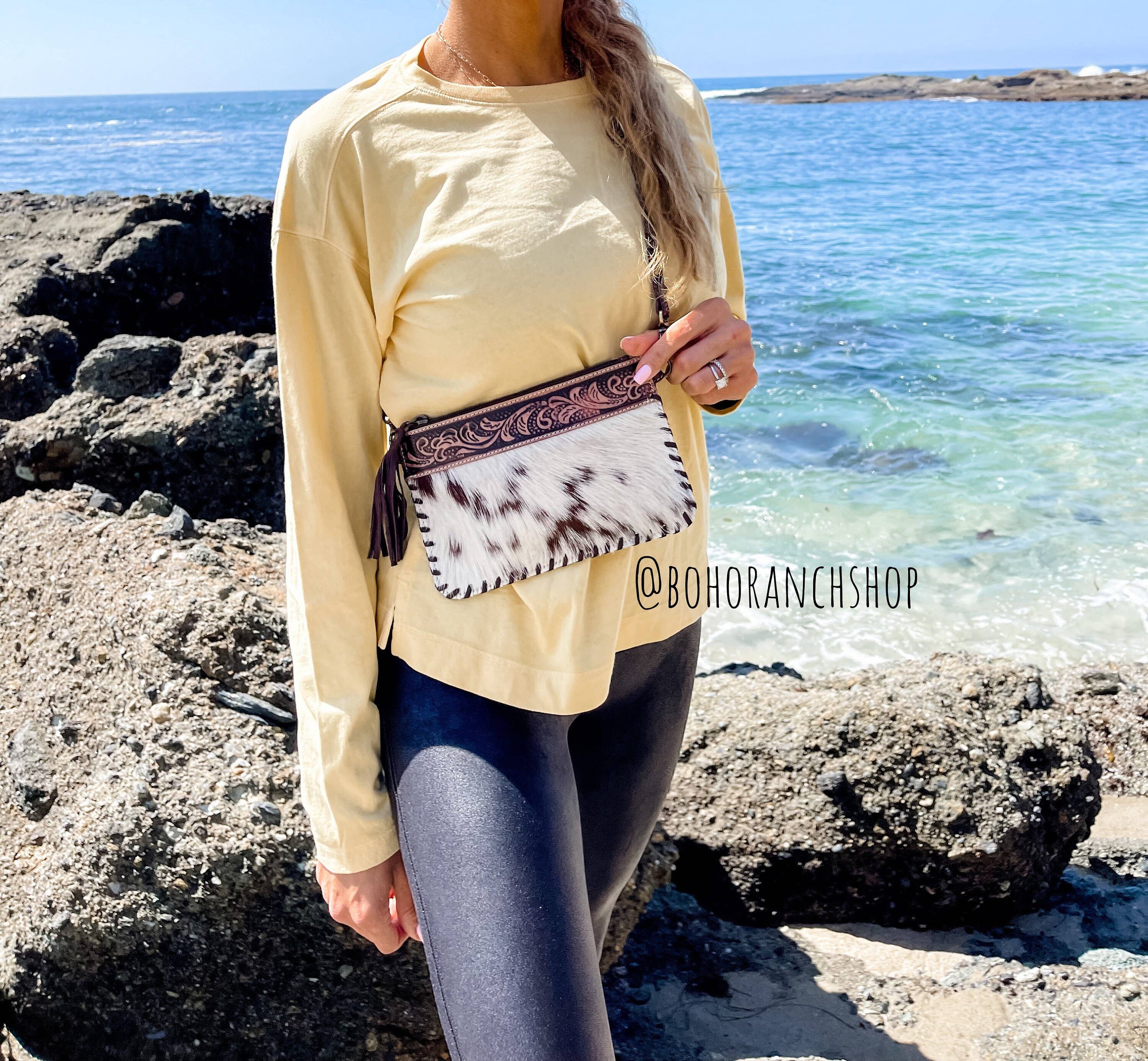 Western Mini Mobile Cowhide Tooled Leather Crossbody