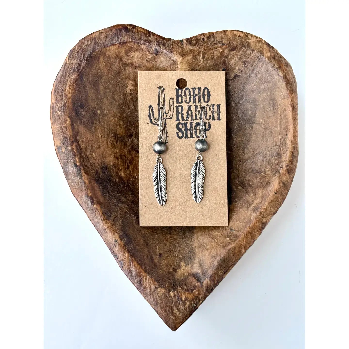 Western Style Navajo Pearl Bead Feather Drop Earrings