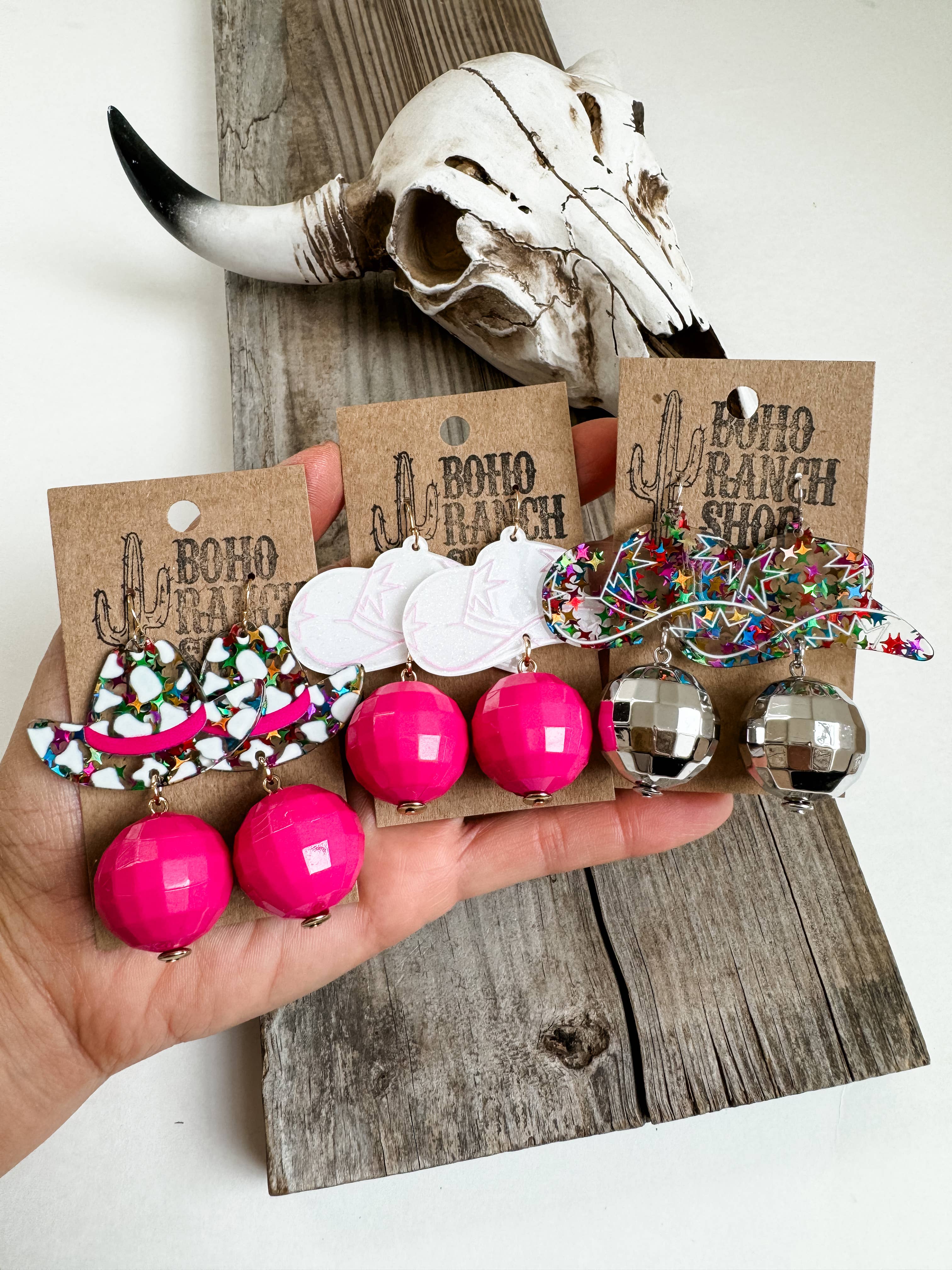 WESTERN HAT DISCO BALL Dangle Earrings