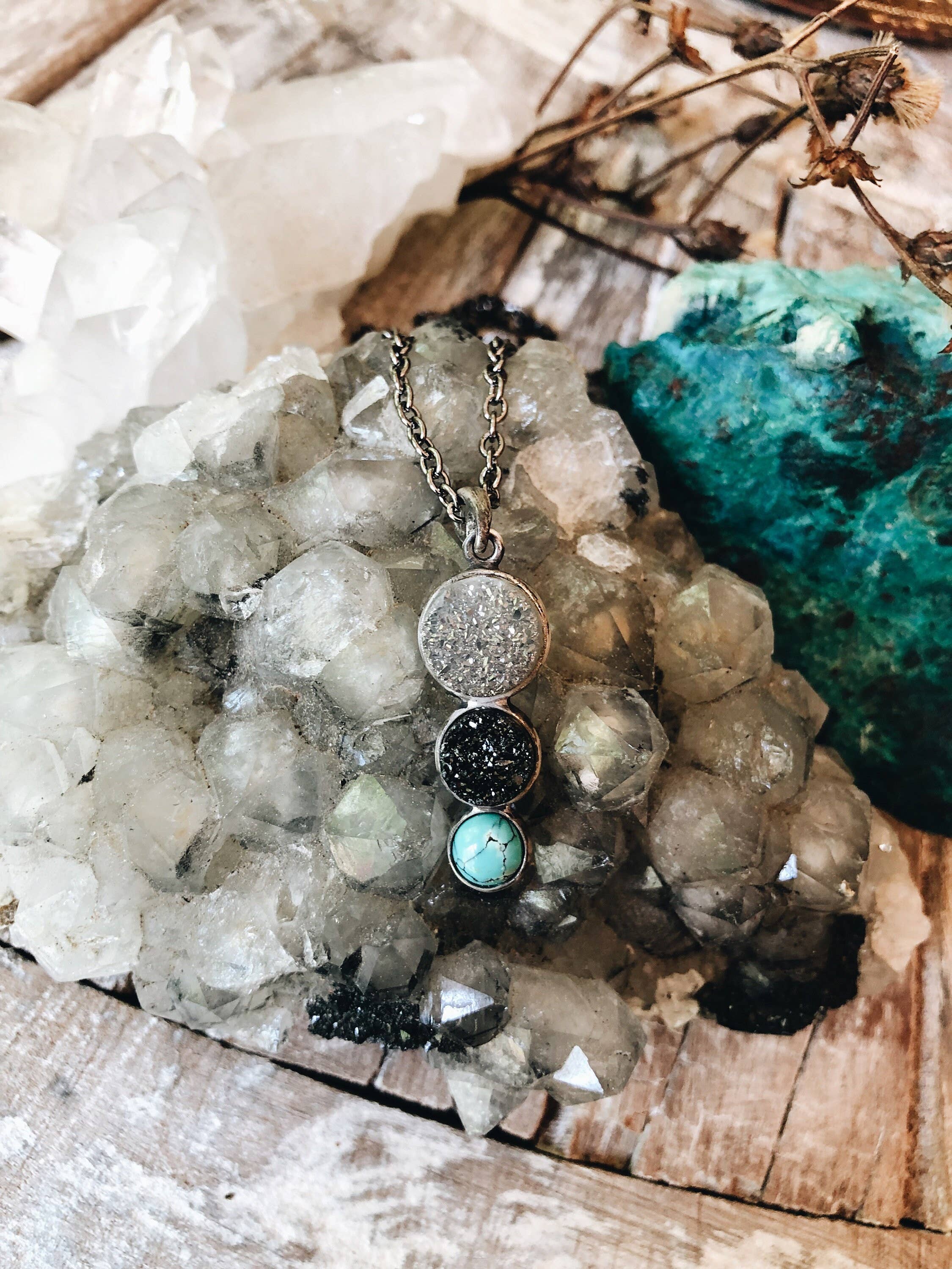 Turquoise Labradorite Crystal Silver Pendant Necklace