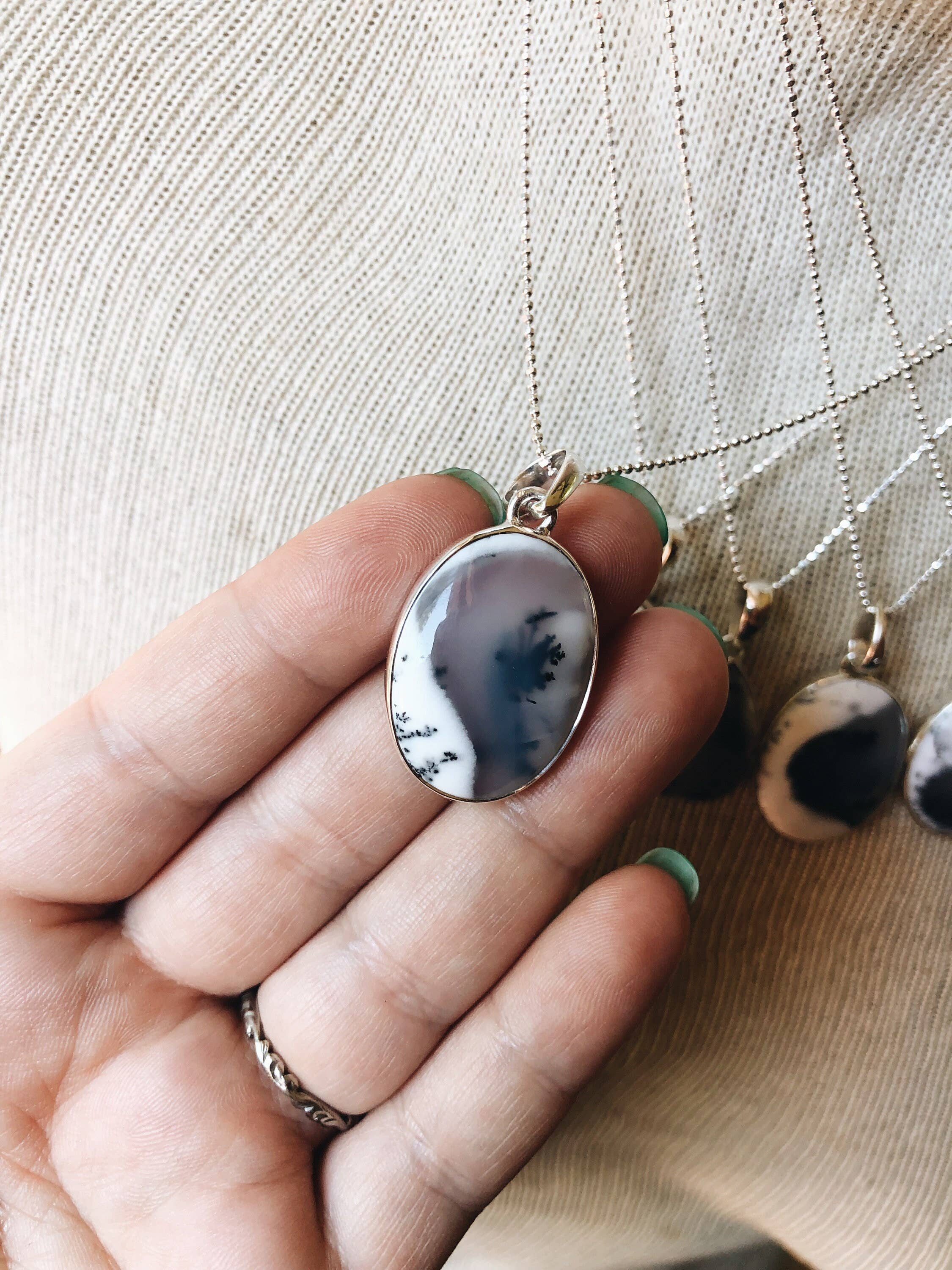 Boho Dendrite Opal Gemstone Necklace Bridal Gift Jewelry