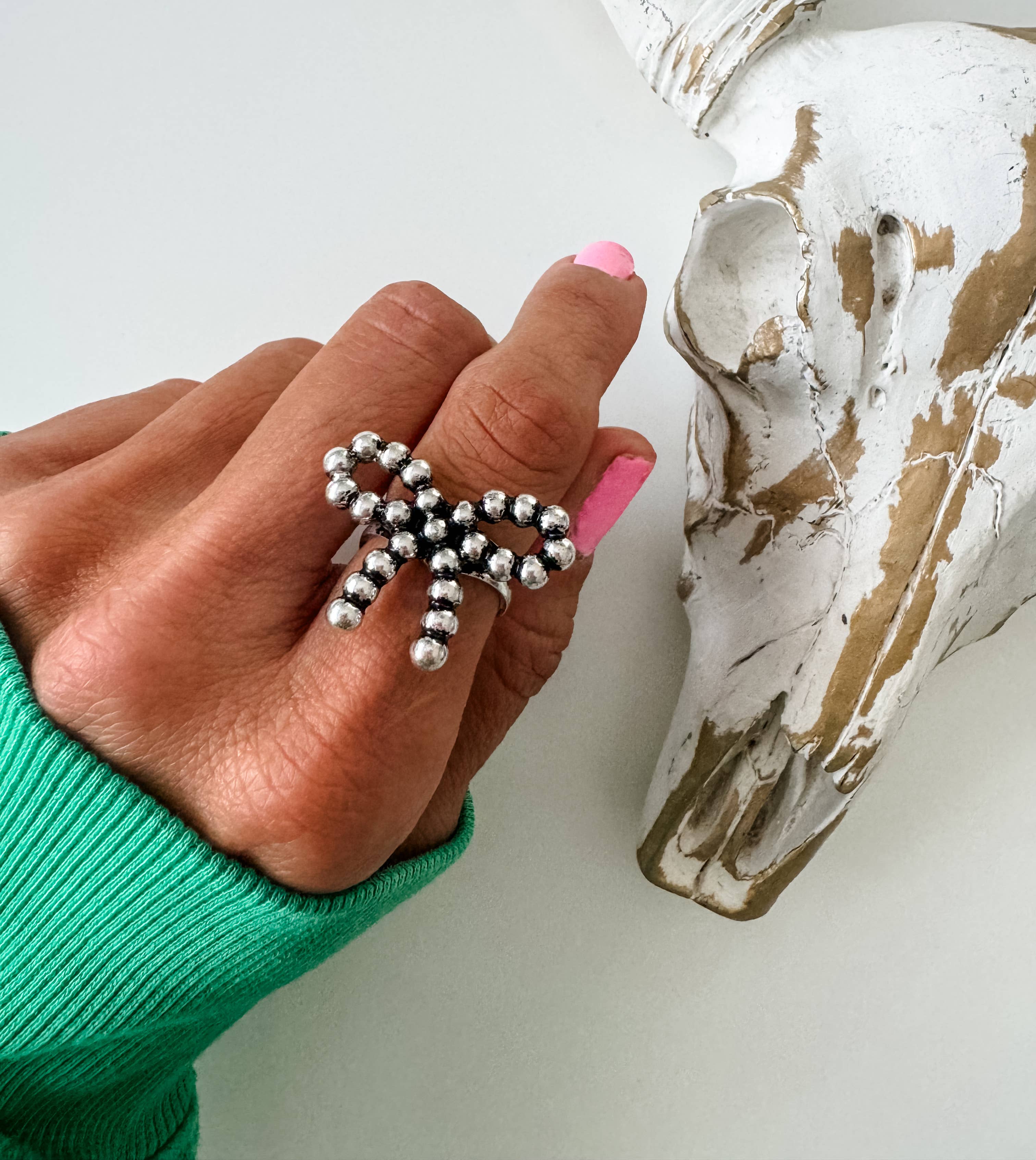 Western Navajo Bead Coquette Bow Cuff Ring