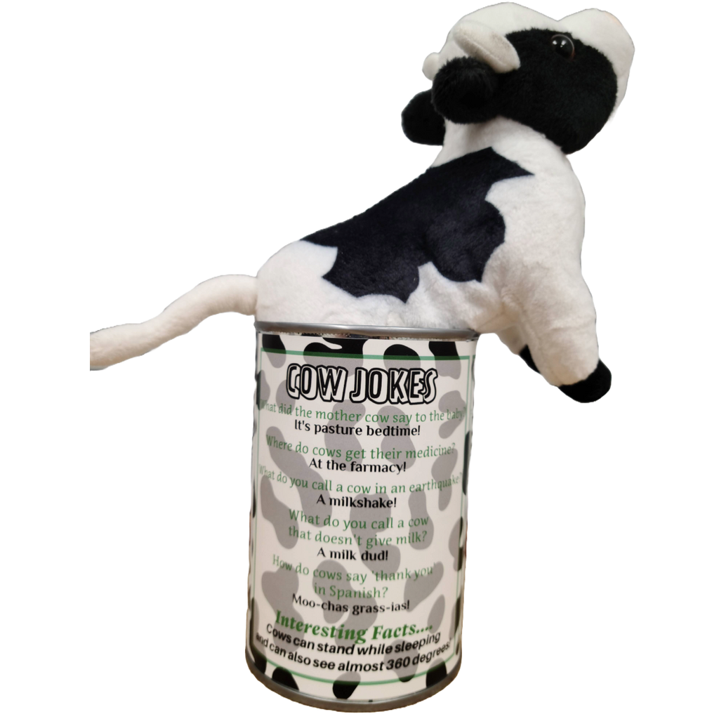 Canned Cow | Stuffed Farm Animal Plush w/Jokes | Unique Gift