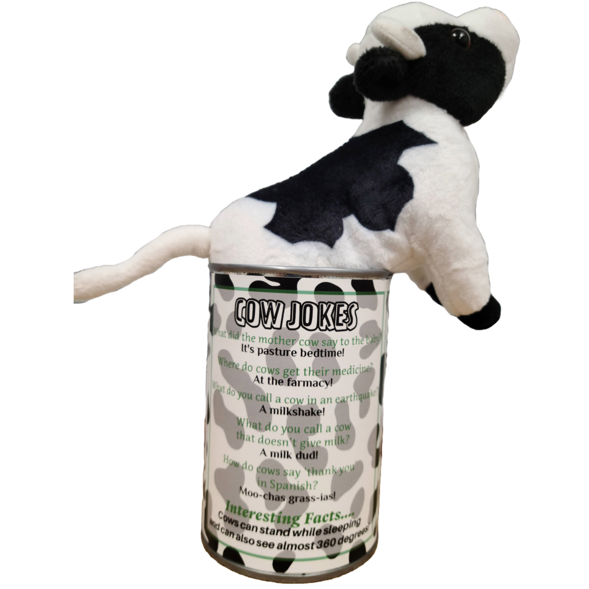 Canned Cow | Stuffed Farm Animal Plush w/Jokes | Unique Gift