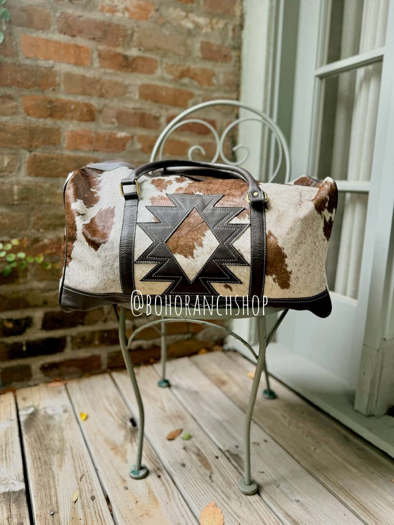 AZTEC TRAVEL DUFFLE leather hair on cowhide travel bag
