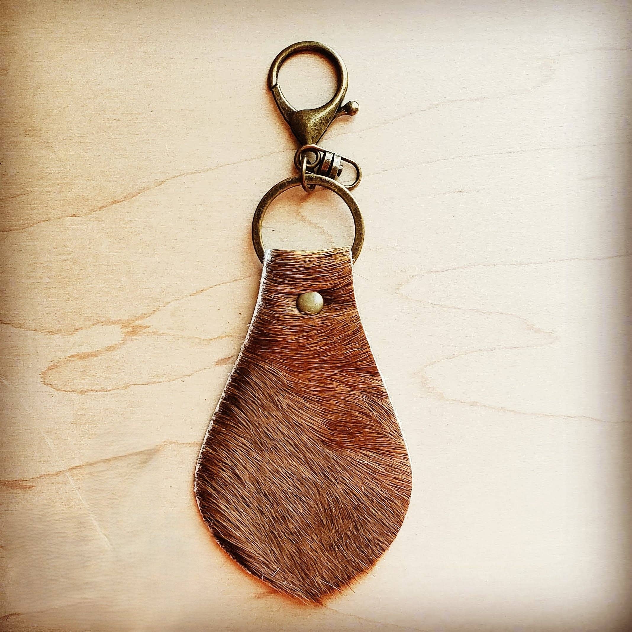 Hair on Hide Leather Key Chain - Naturals 700t