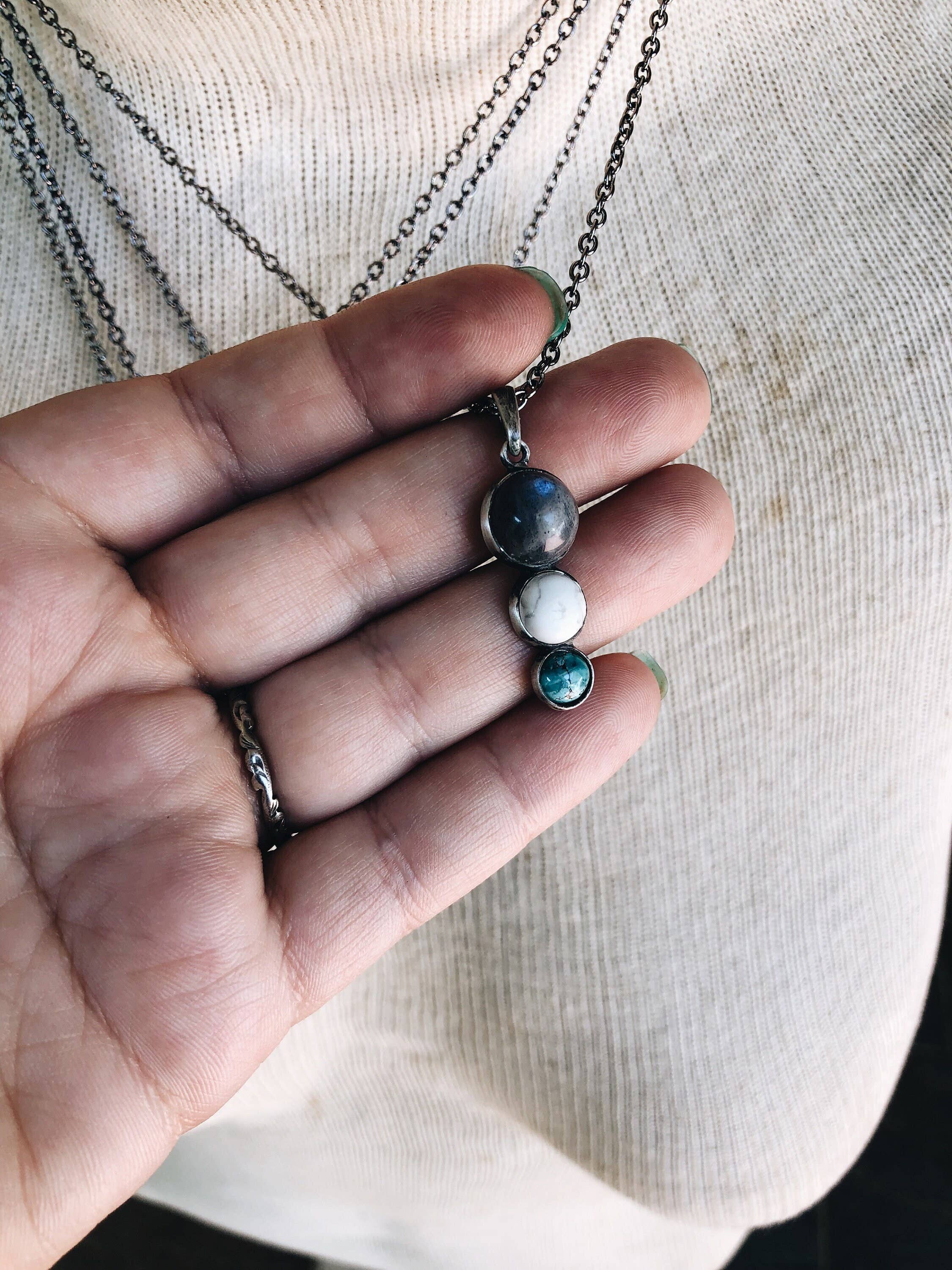 Turquoise Labradorite Crystal Silver Pendant Necklace