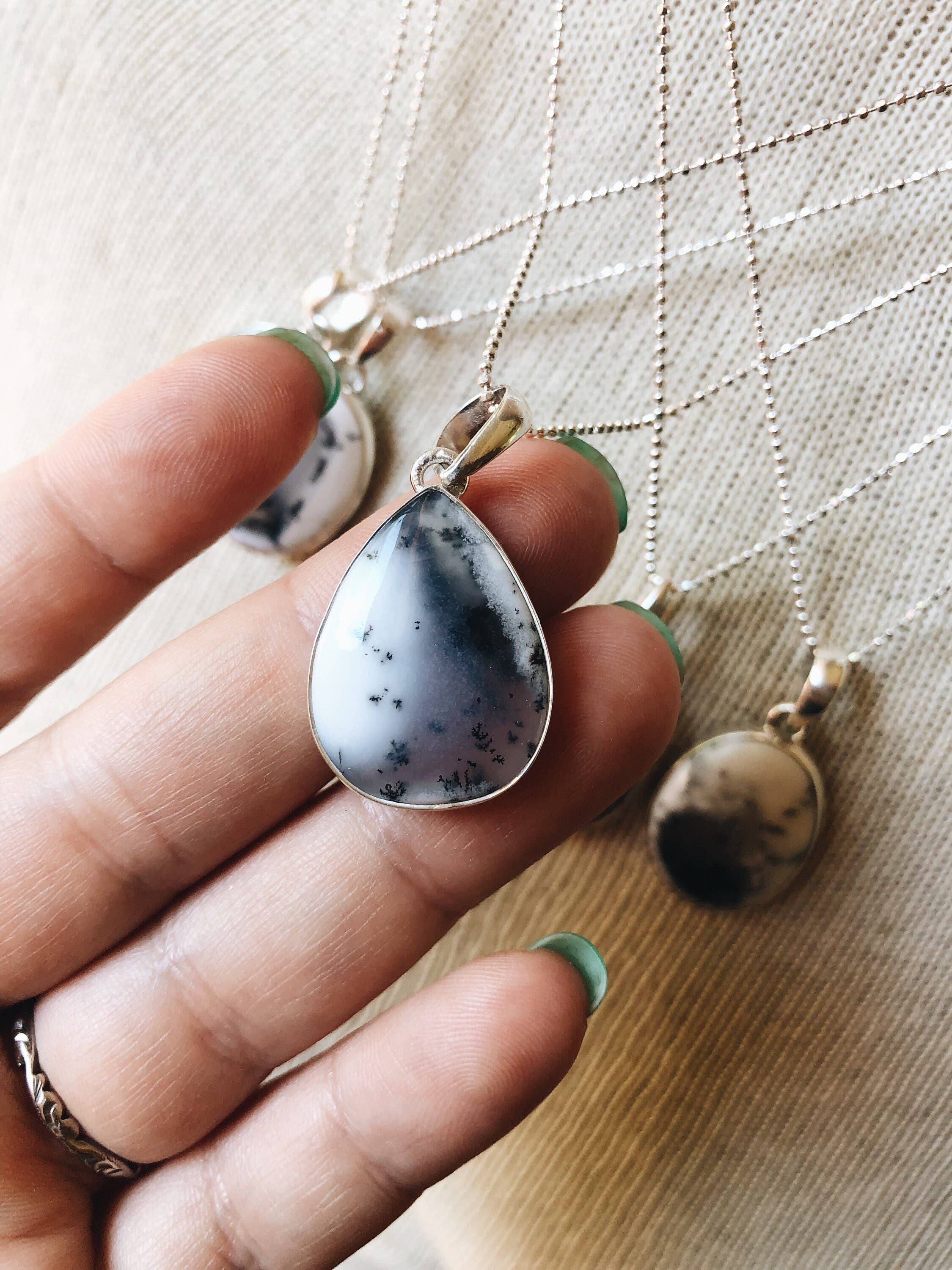 Boho Dendrite Opal Gemstone Necklace Bridal Gift Jewelry