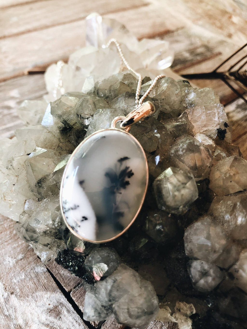 Boho Dendrite Opal Gemstone Necklace Bridal Gift Jewelry