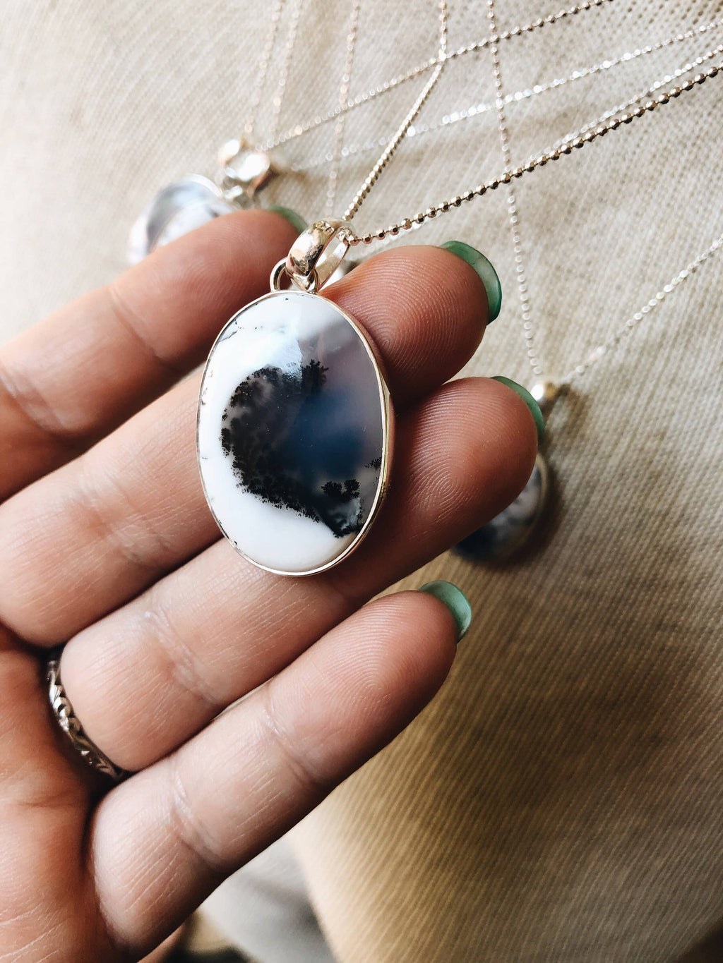 Boho Dendrite Opal Gemstone Necklace Bridal Gift Jewelry