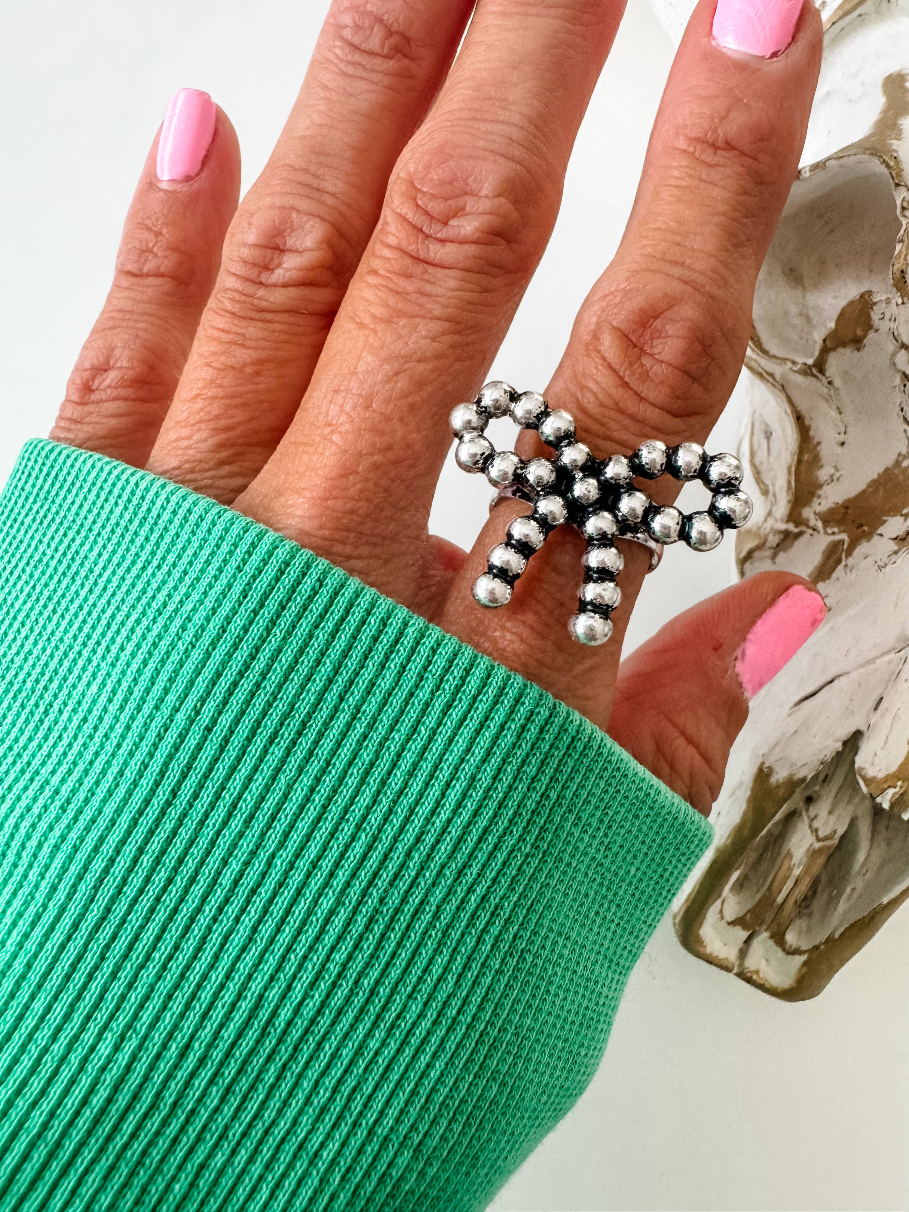 Western Navajo Bead Coquette Bow Cuff Ring