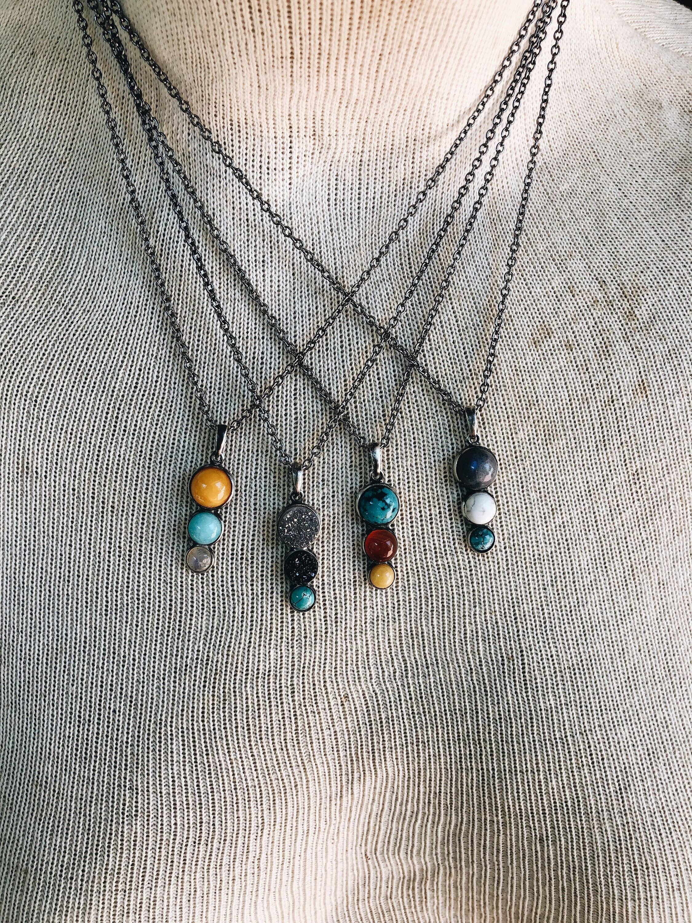 Turquoise Labradorite Crystal Silver Pendant Necklace