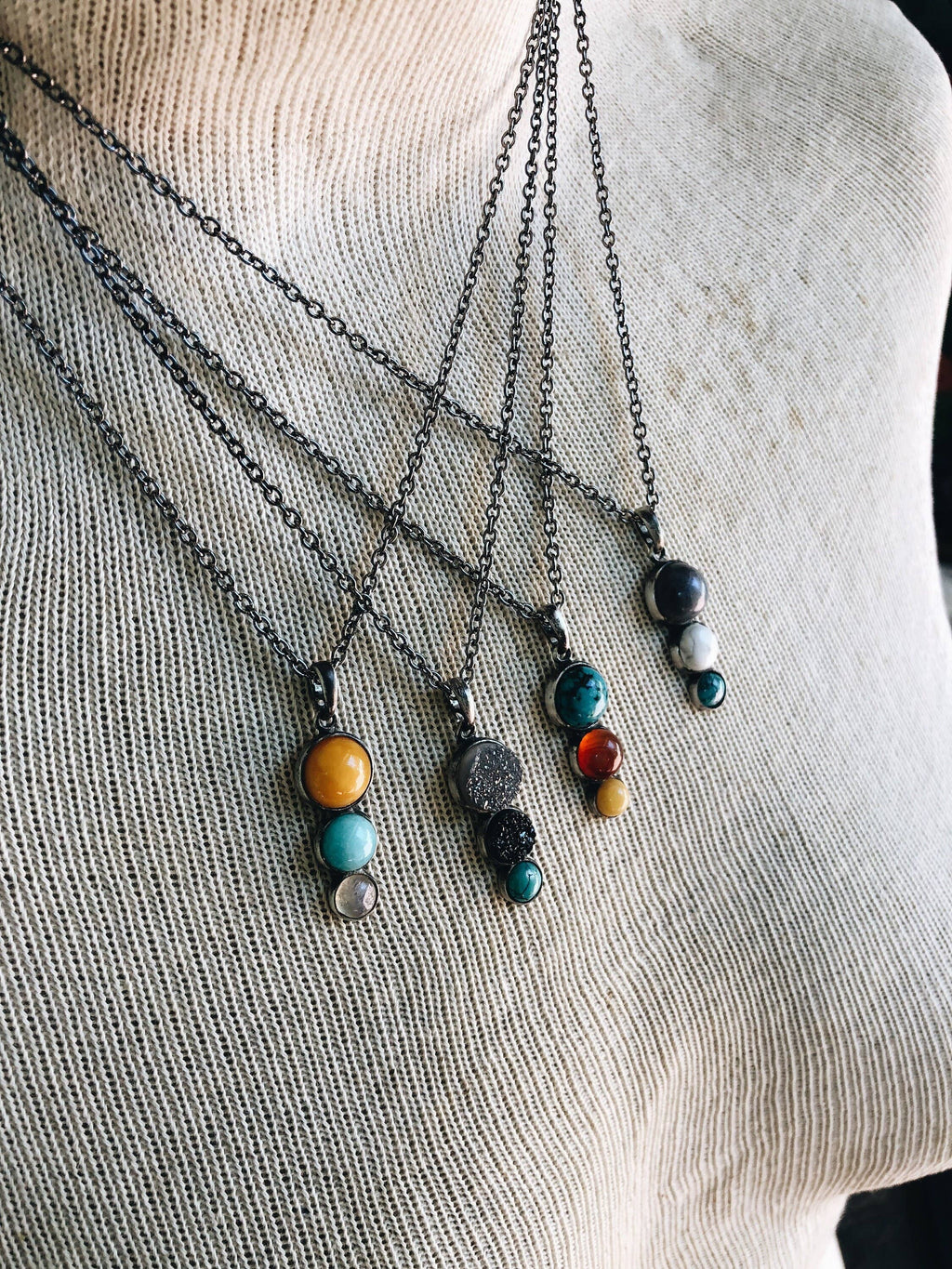 Turquoise Labradorite Crystal Silver Pendant Necklace