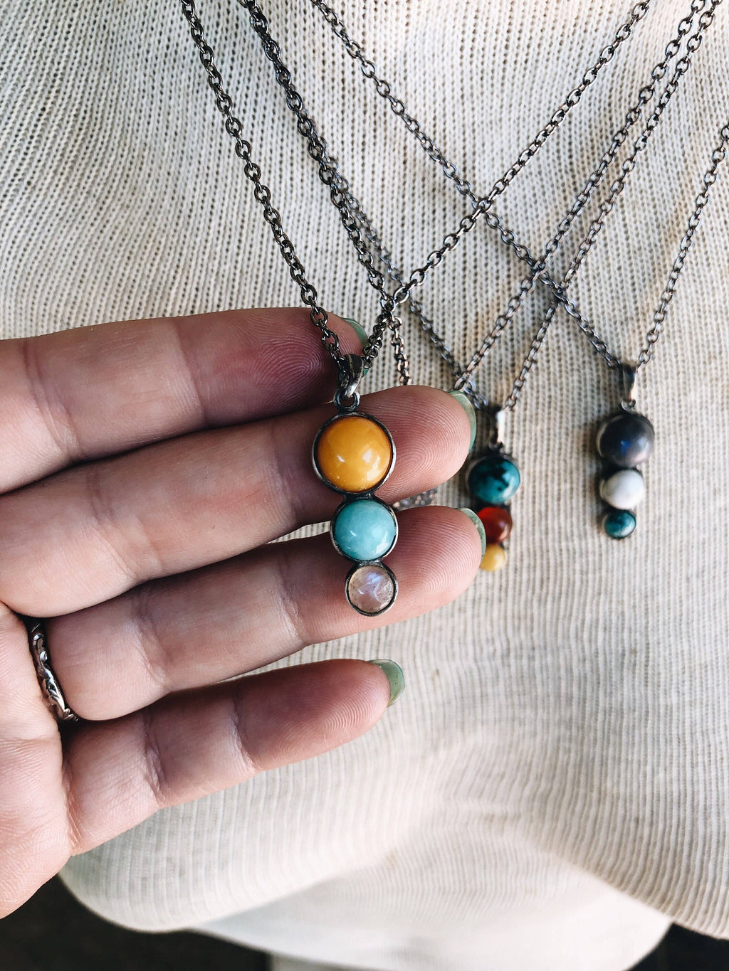 Turquoise Labradorite Crystal Silver Pendant Necklace