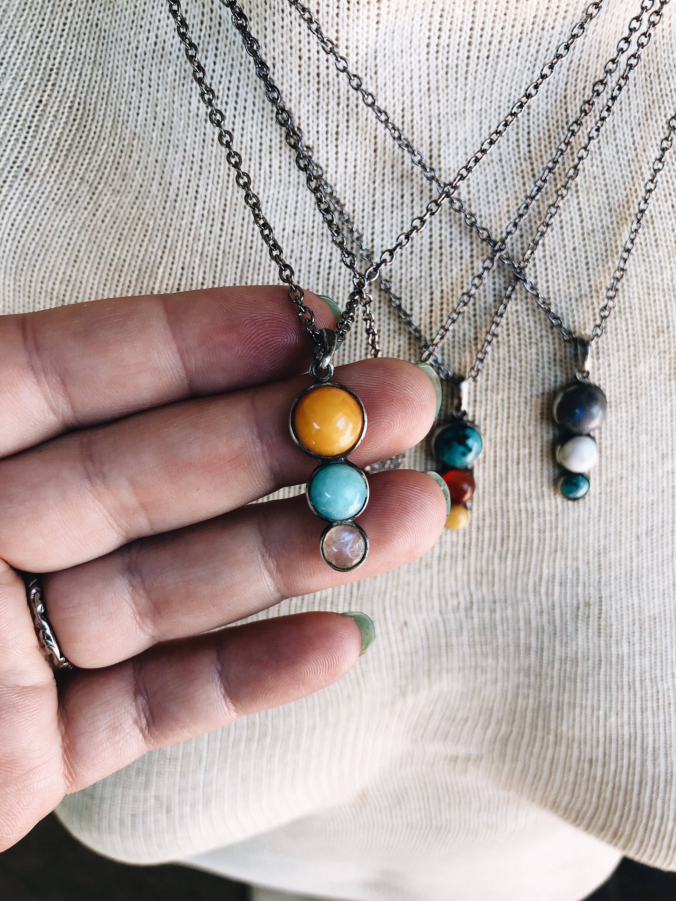 Turquoise Labradorite Crystal Silver Pendant Necklace