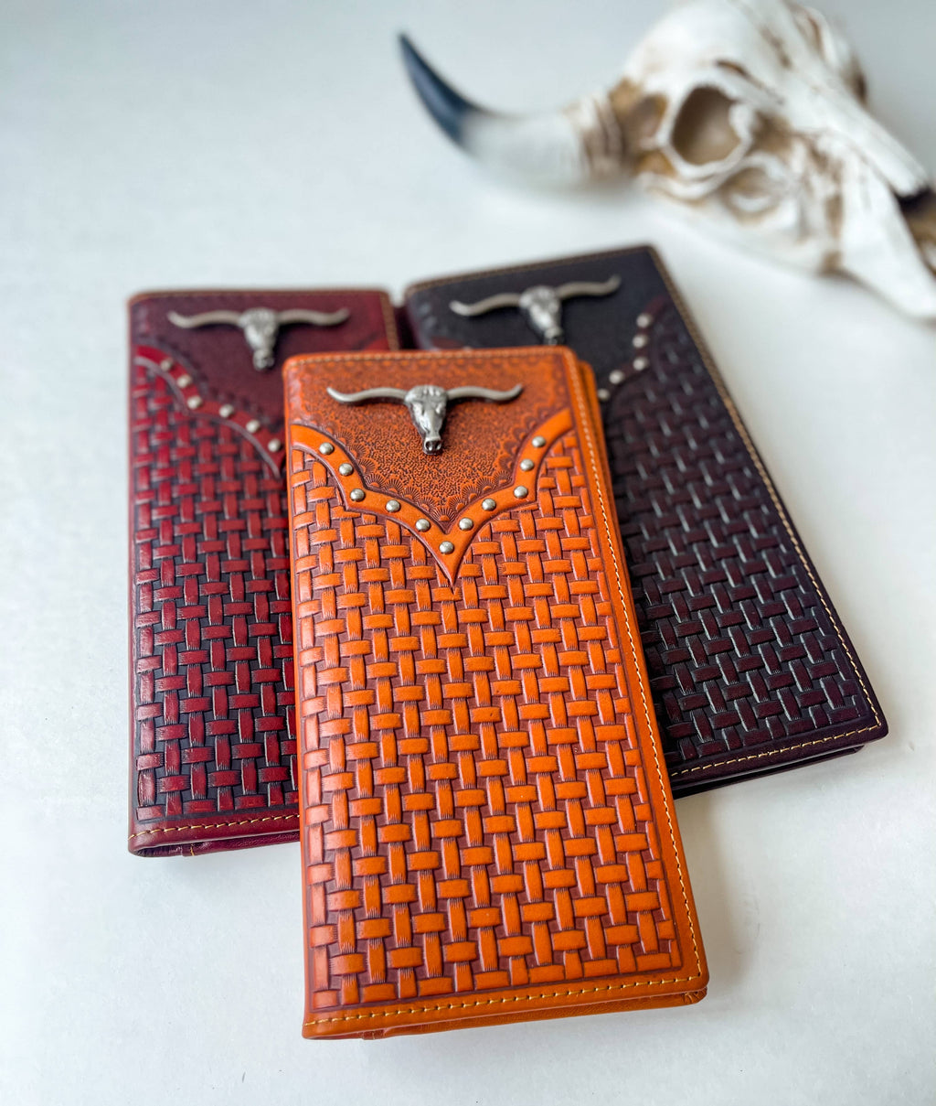 Longhorn Long Wallet Genuine Leather Bi-Fold Wallet