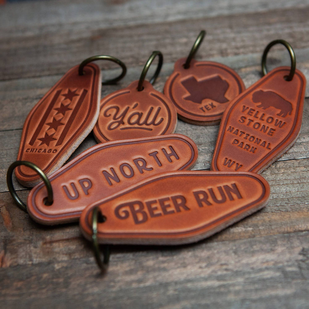 Y'all Leather Keychain Circle