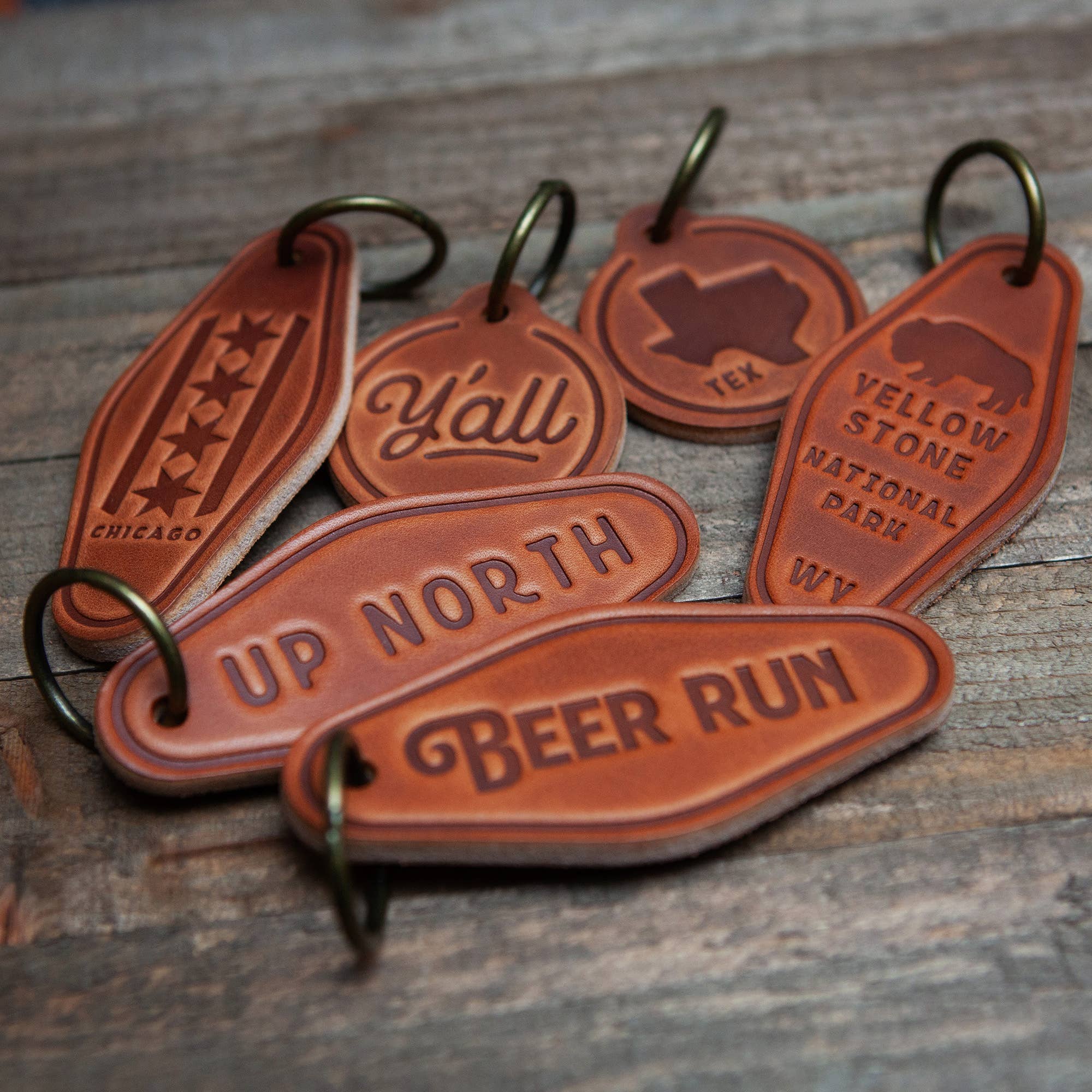Y'all Leather Keychain Circle