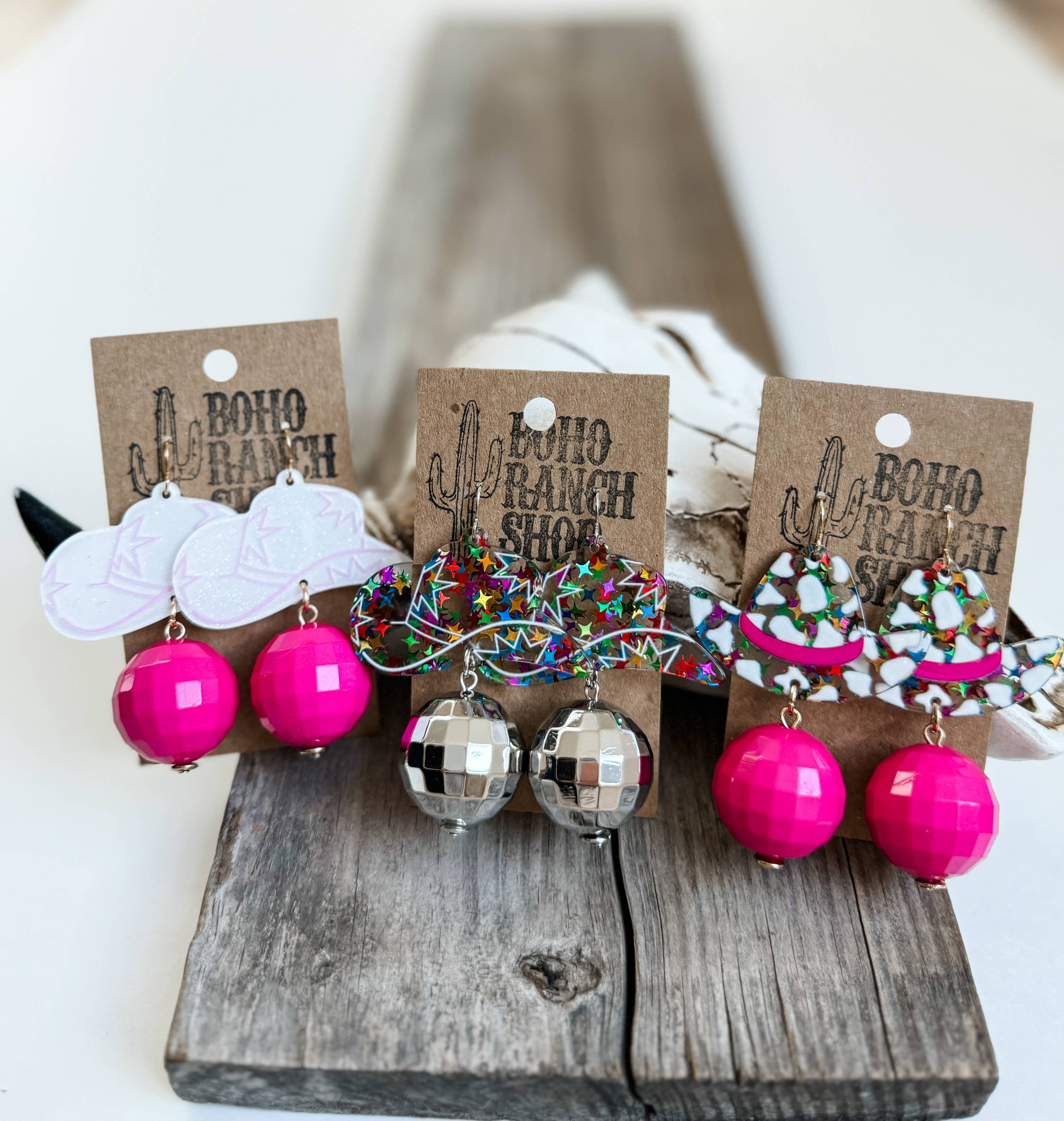WESTERN HAT DISCO BALL Dangle Earrings