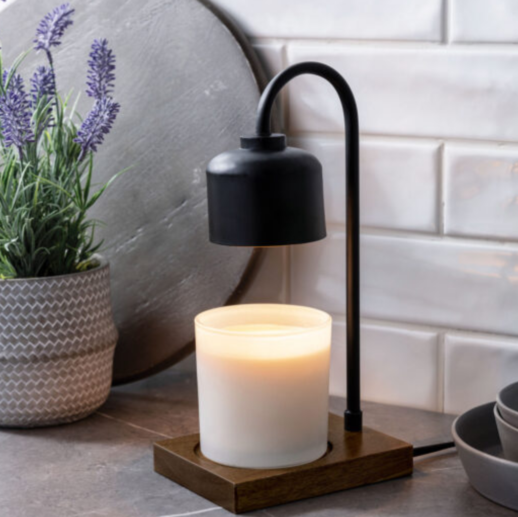 Black & Wood Arched Candle Warmer Lamp