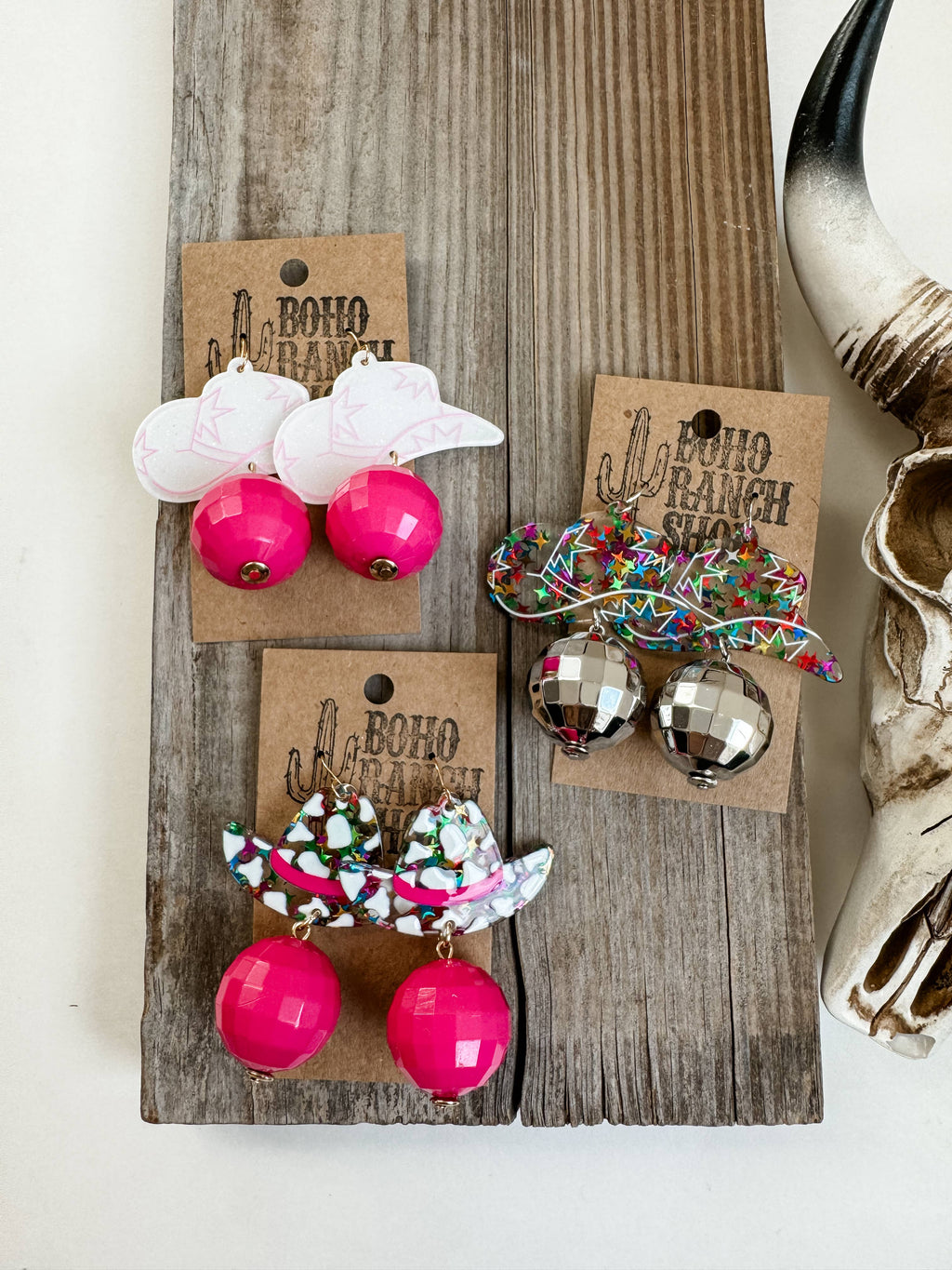 WESTERN HAT DISCO BALL Dangle Earrings