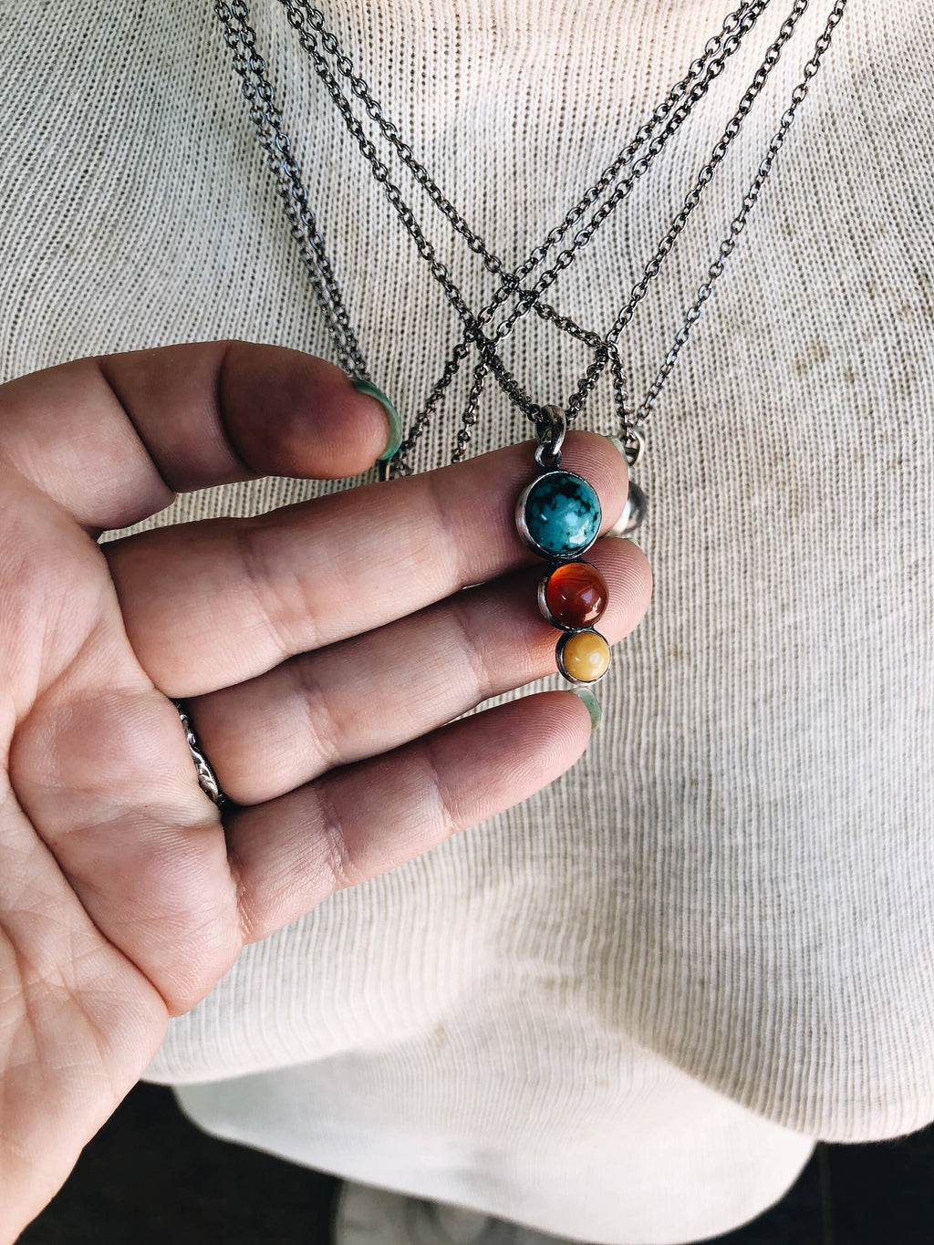 Turquoise Labradorite Crystal Silver Pendant Necklace