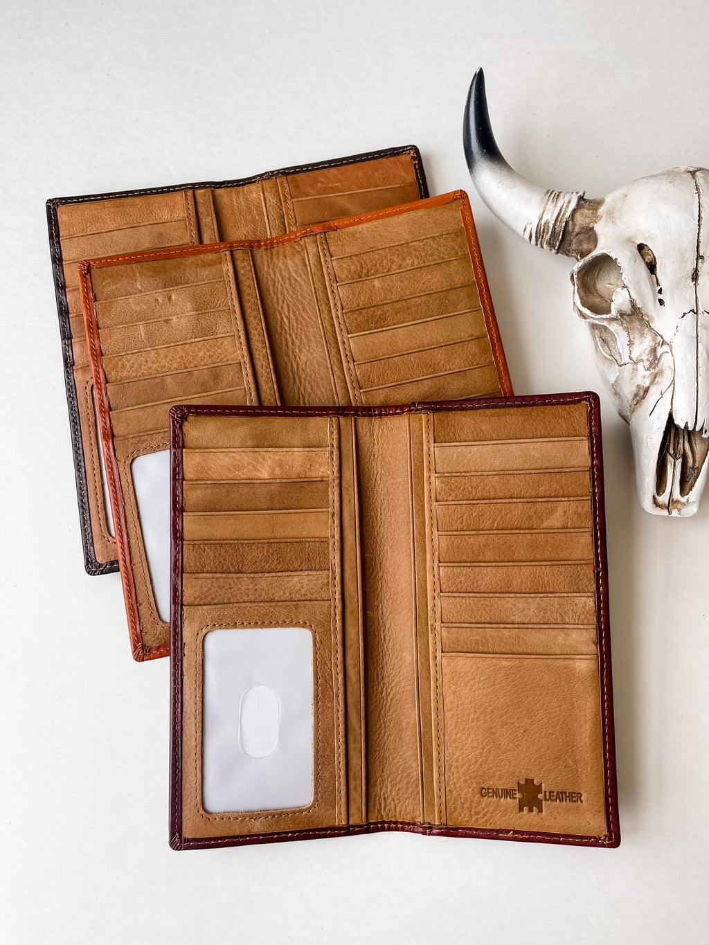 Longhorn Long Wallet Genuine Leather Bi-Fold Wallet