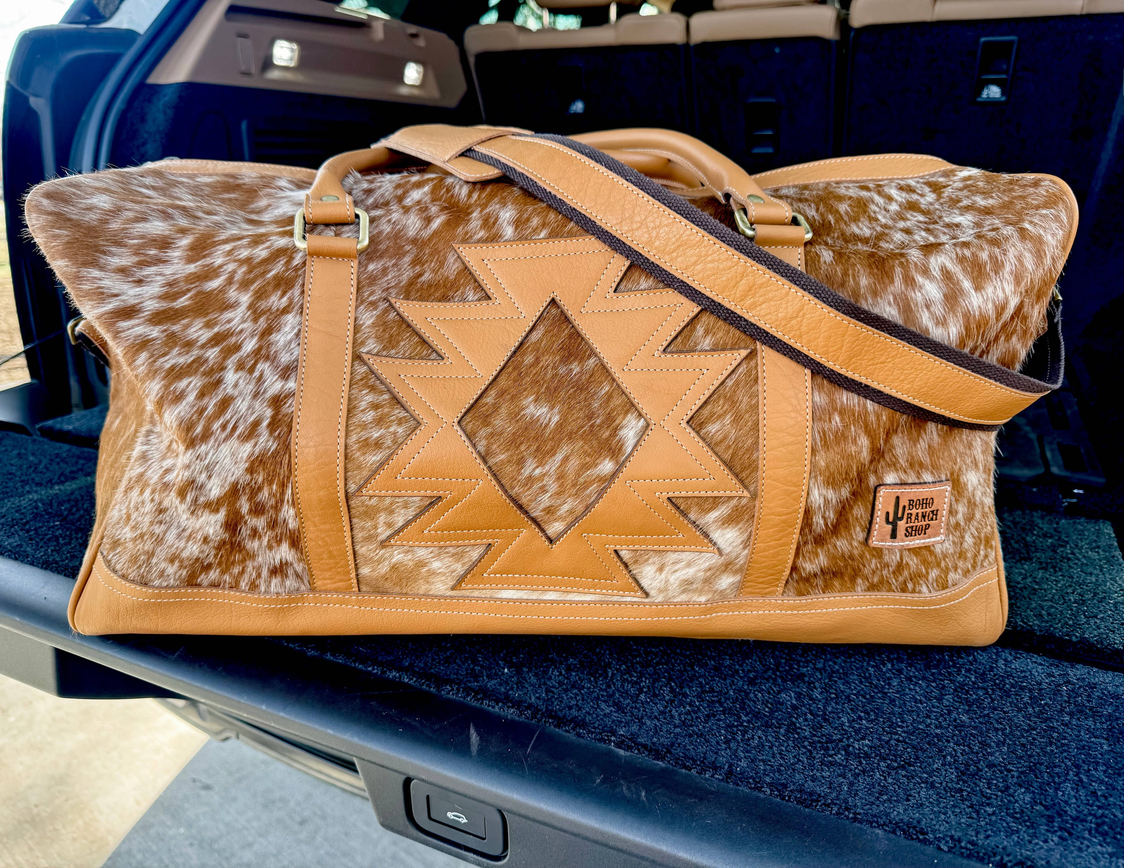 AZTEC TRAVEL DUFFLE leather hair on cowhide travel bag