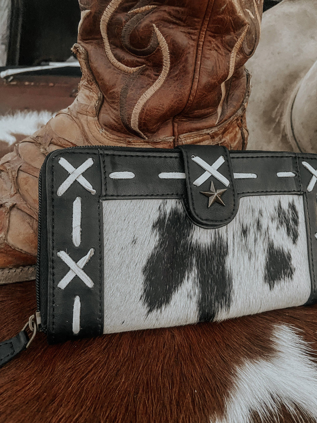 Cross Stiched Leather Cowhide Womens Wallet
