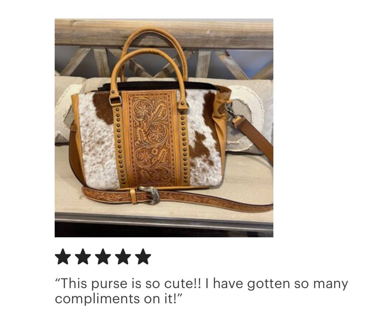Hand Tooled Leather Cowhide Western Purse Tote Work Bag