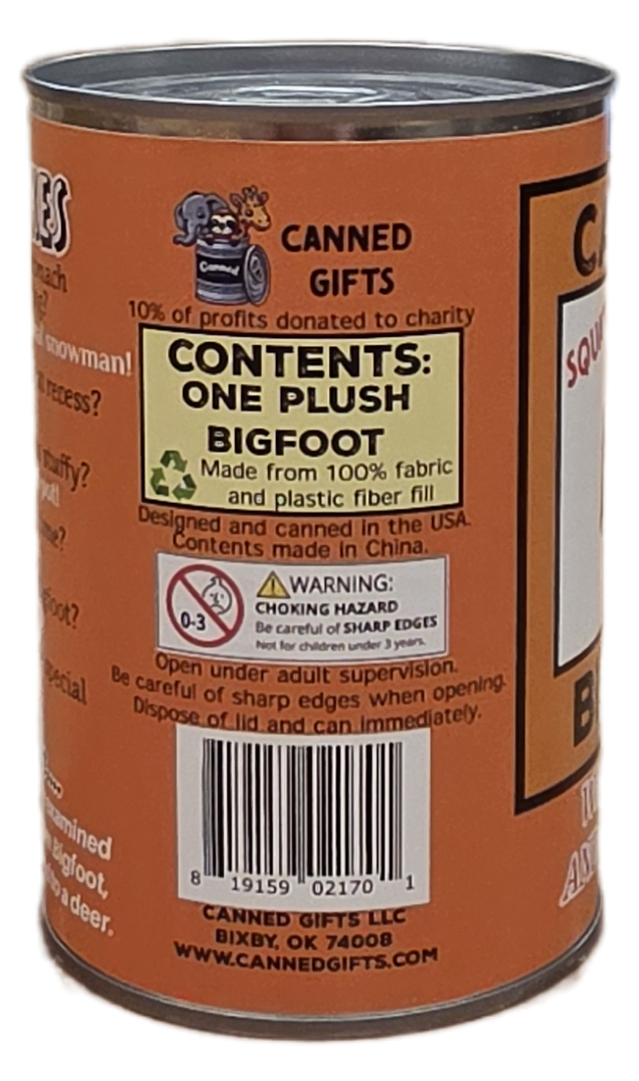 Canned Bigfoot | Stuffed Animal Plush | Funny Jokes Big Foot