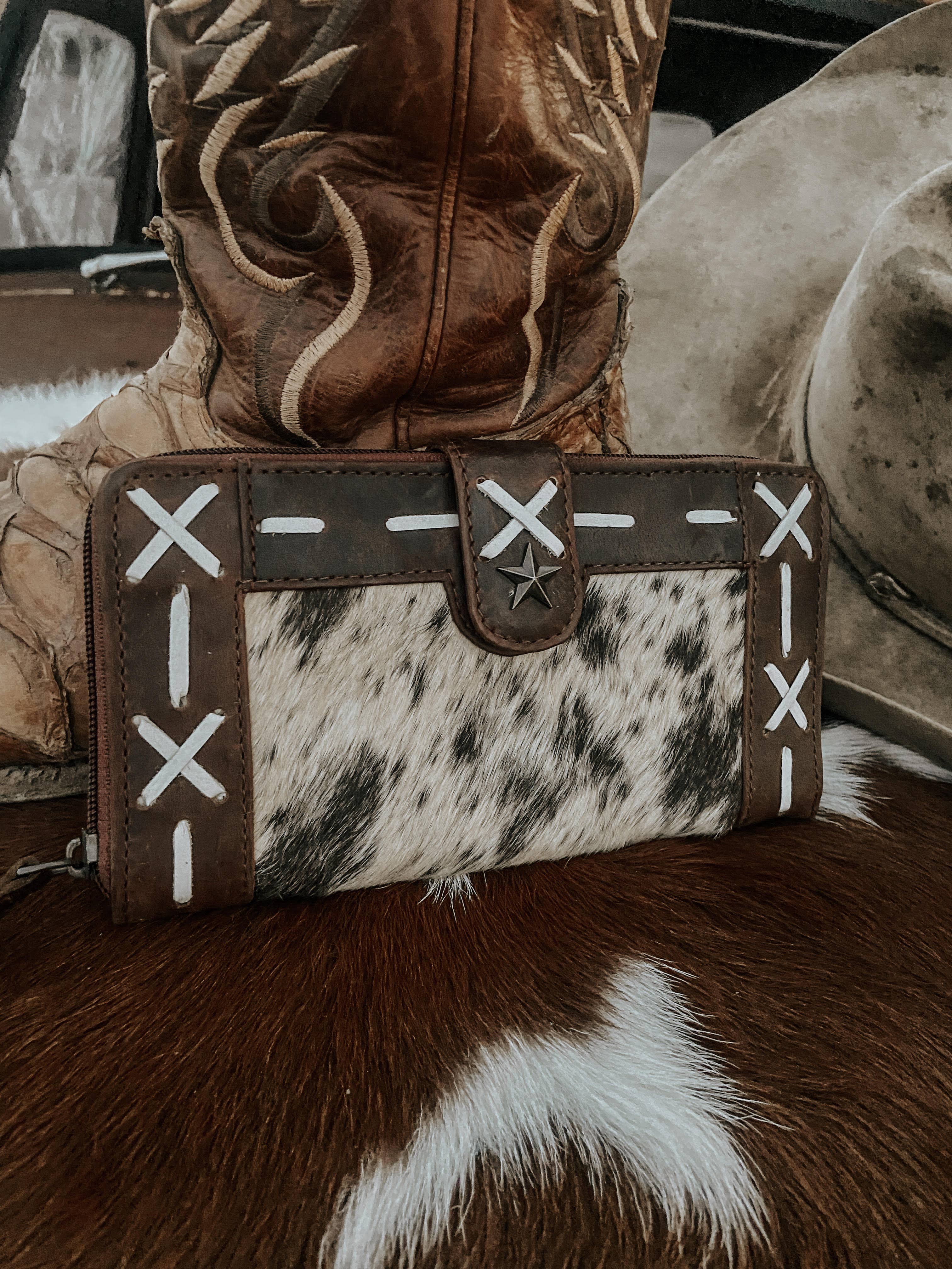 Cross Stiched Leather Cowhide Womens Wallet